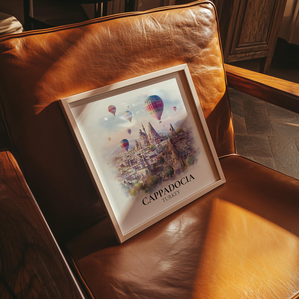 Cappadocia Turkey Watercolor Wall Art Print, Custom Travel Poster, World Locations Keepsake Gift