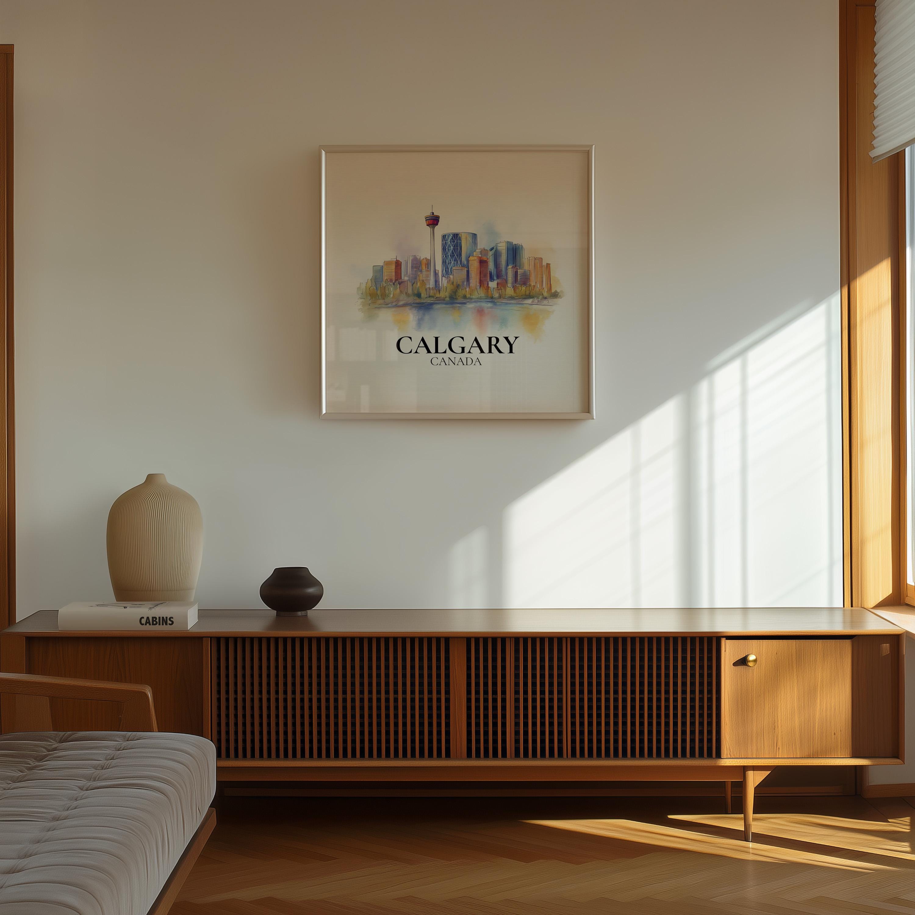 Calgary Alberta Watercolor Wall Art Print, Custom Travel Poster, World Locations Keepsake Gift