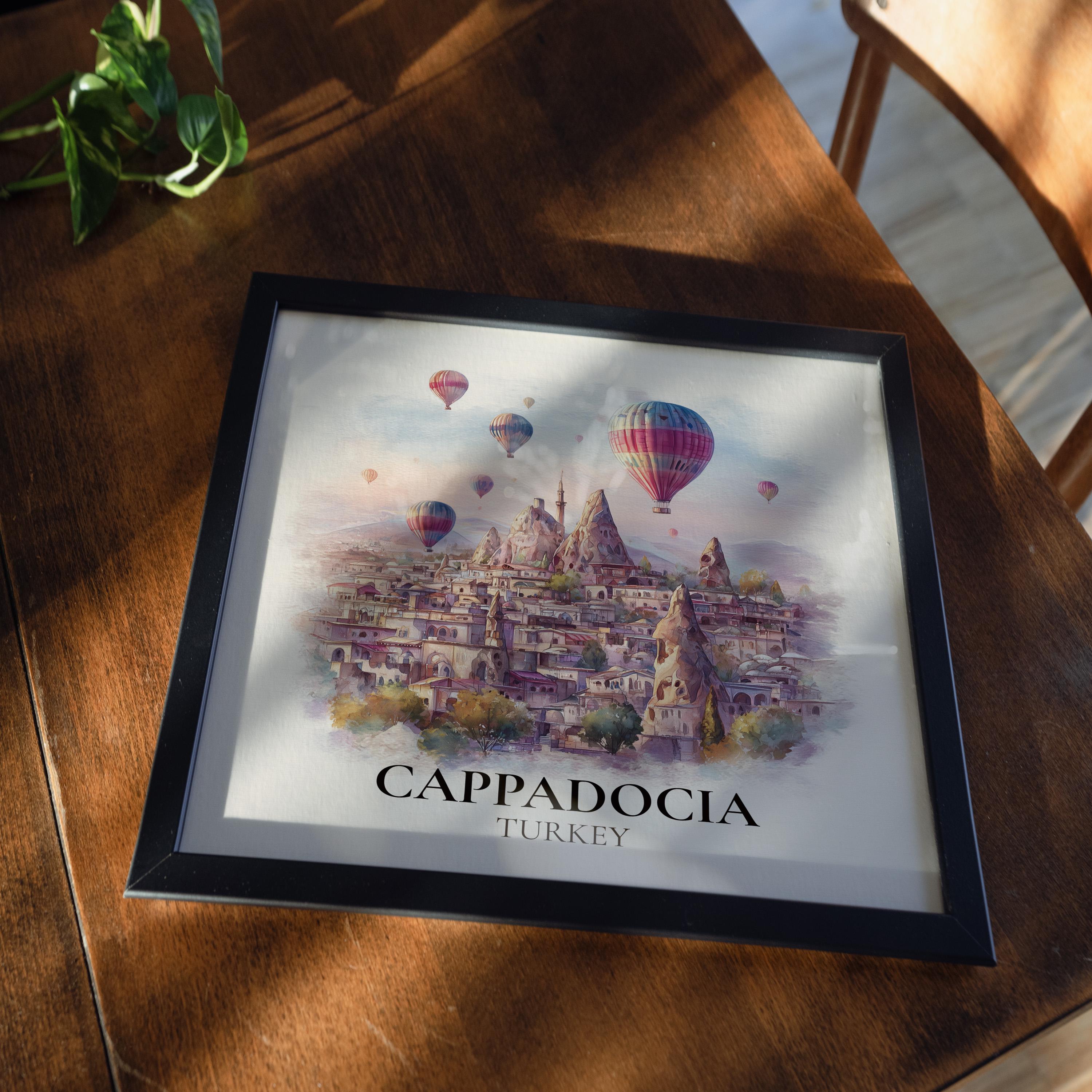 Cappadocia Turkey Watercolor Wall Art Print, Custom Travel Poster, World Locations Keepsake Gift