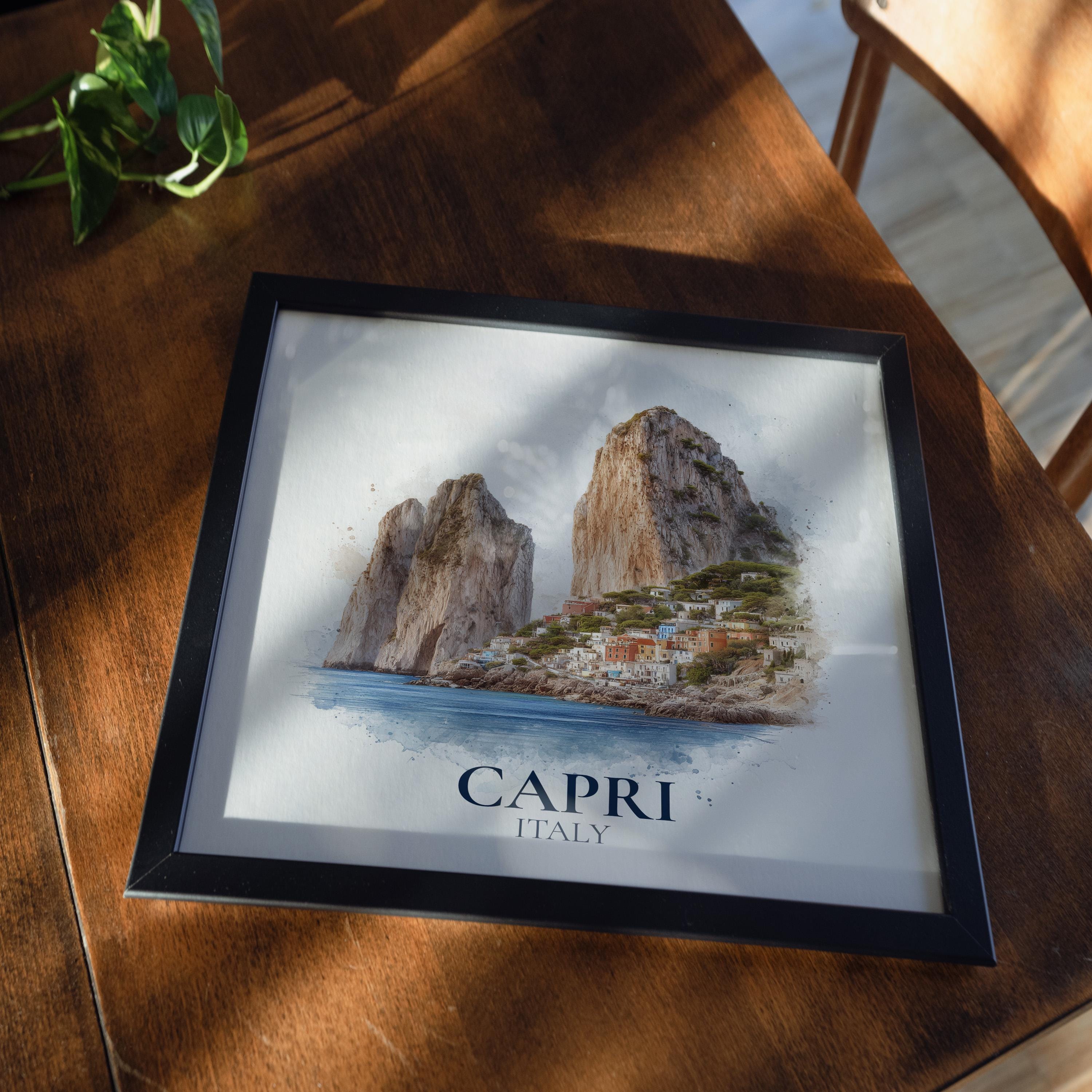 Capri Italy Watercolor Wall Art Print, Custom Travel Poster, World Locations Keepsake Gift
