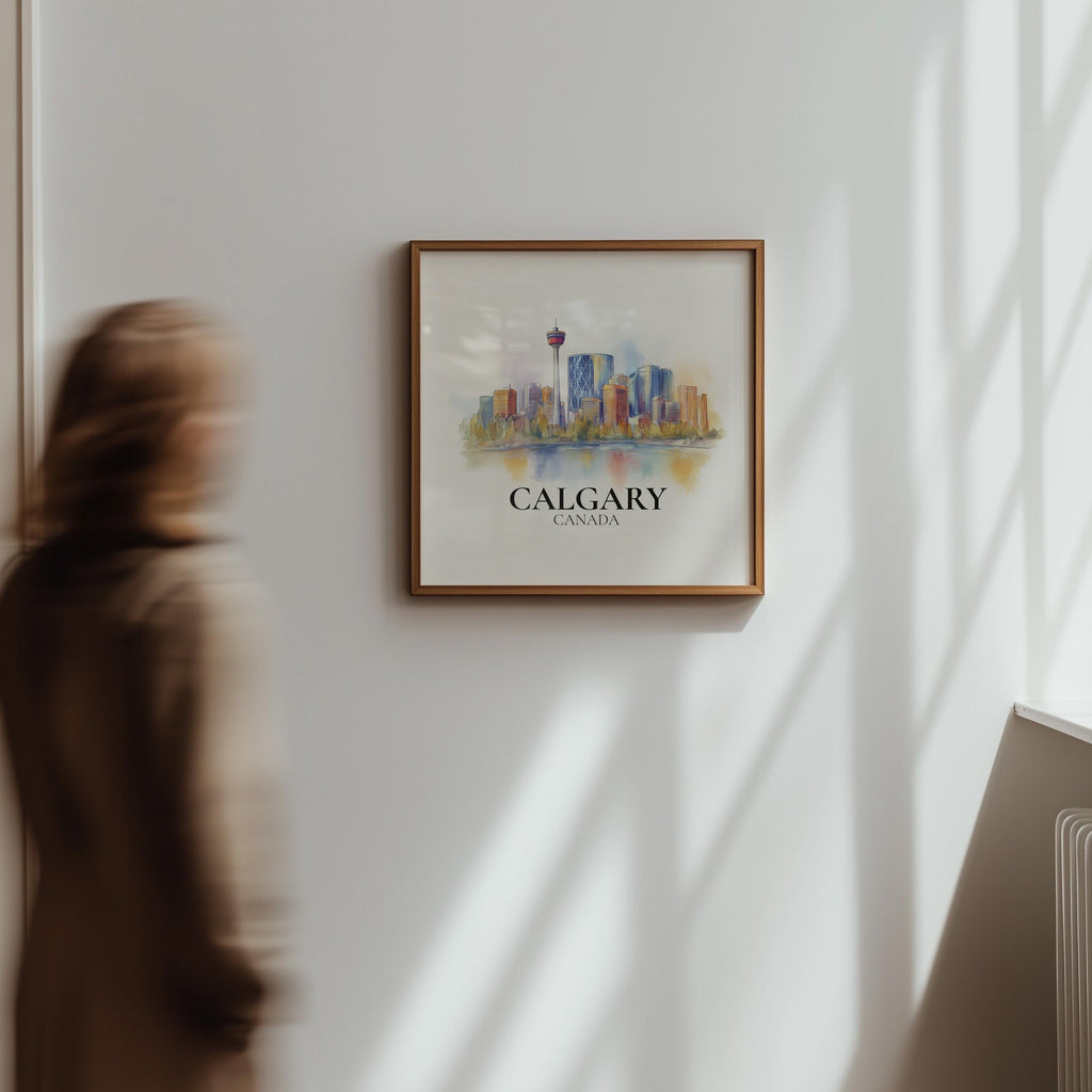 Calgary Alberta Watercolor Wall Art Print, Custom Travel Poster, World Locations Keepsake Gift