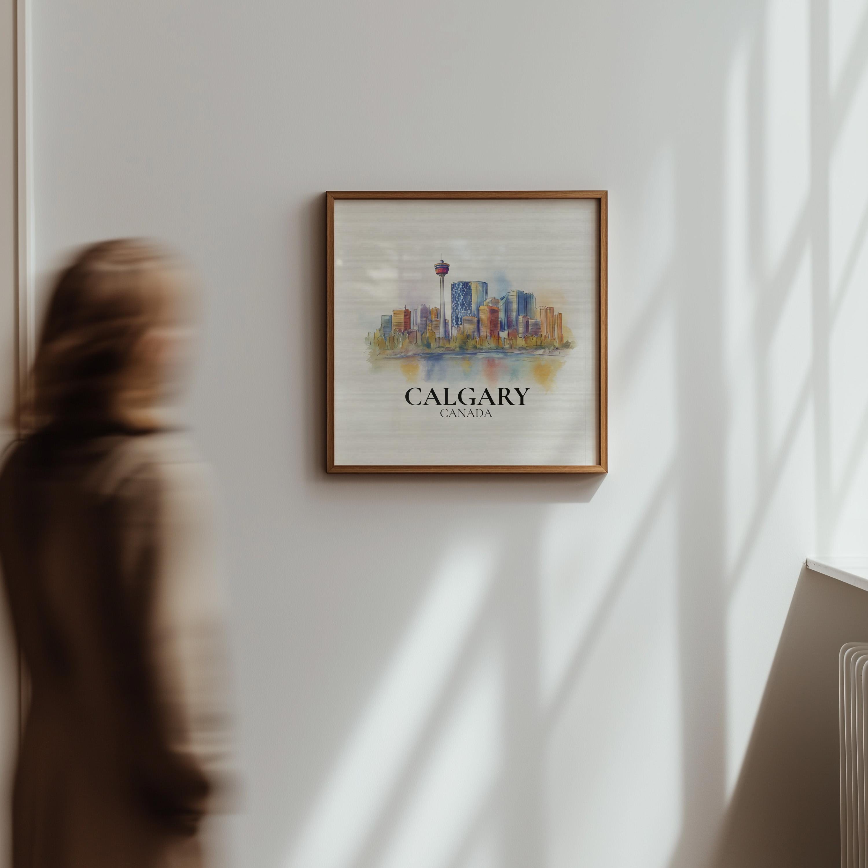 Calgary Alberta Watercolor Wall Art Print, Custom Travel Poster, World Locations Keepsake Gift