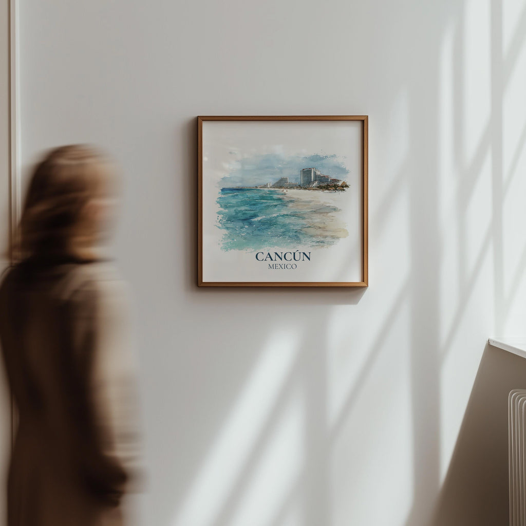 Cancun Mexico Watercolor Wall Art Print, Custom Travel Poster, World Locations Keepsake Gift