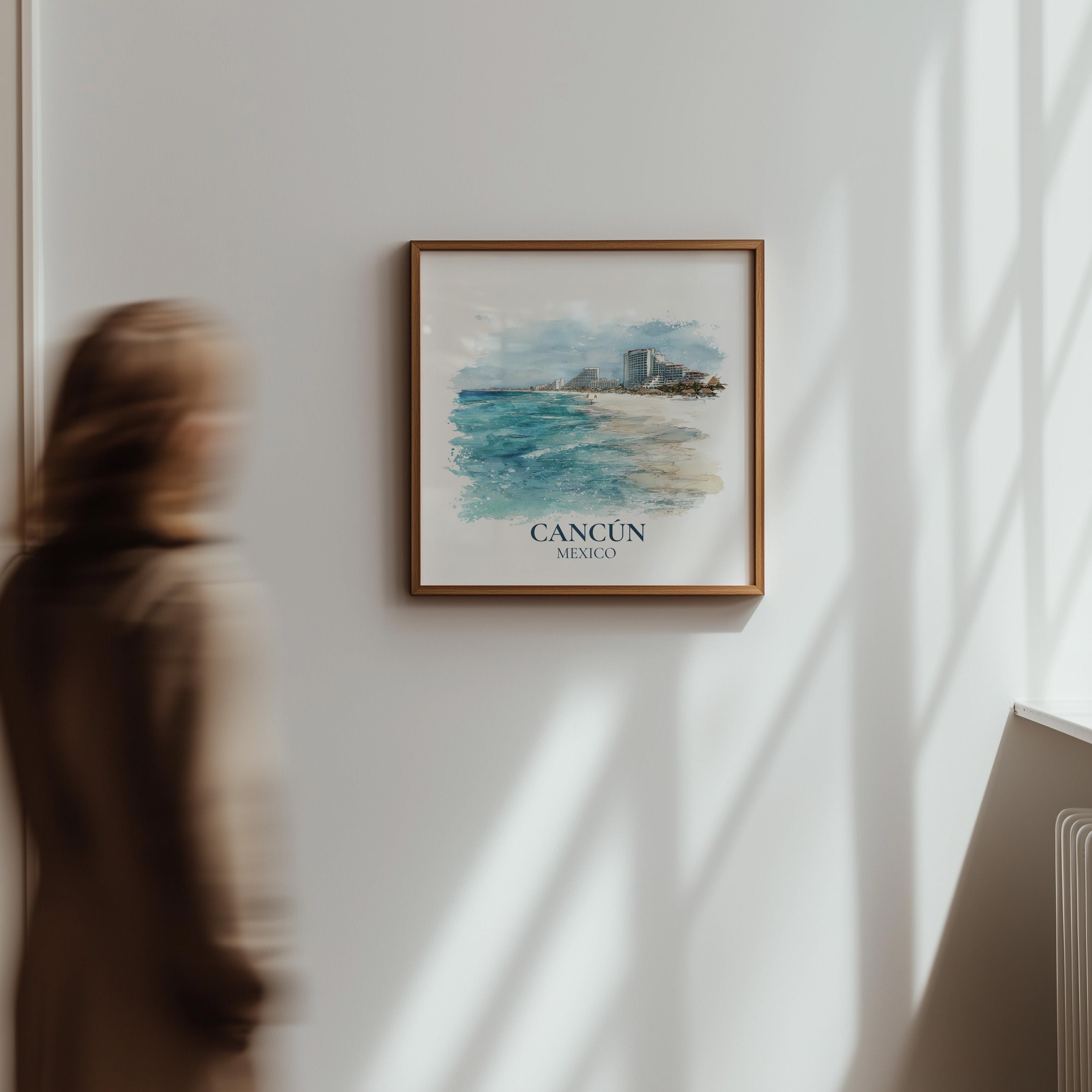 Cancun Mexico Watercolor Wall Art Print, Custom Travel Poster, World Locations Keepsake Gift