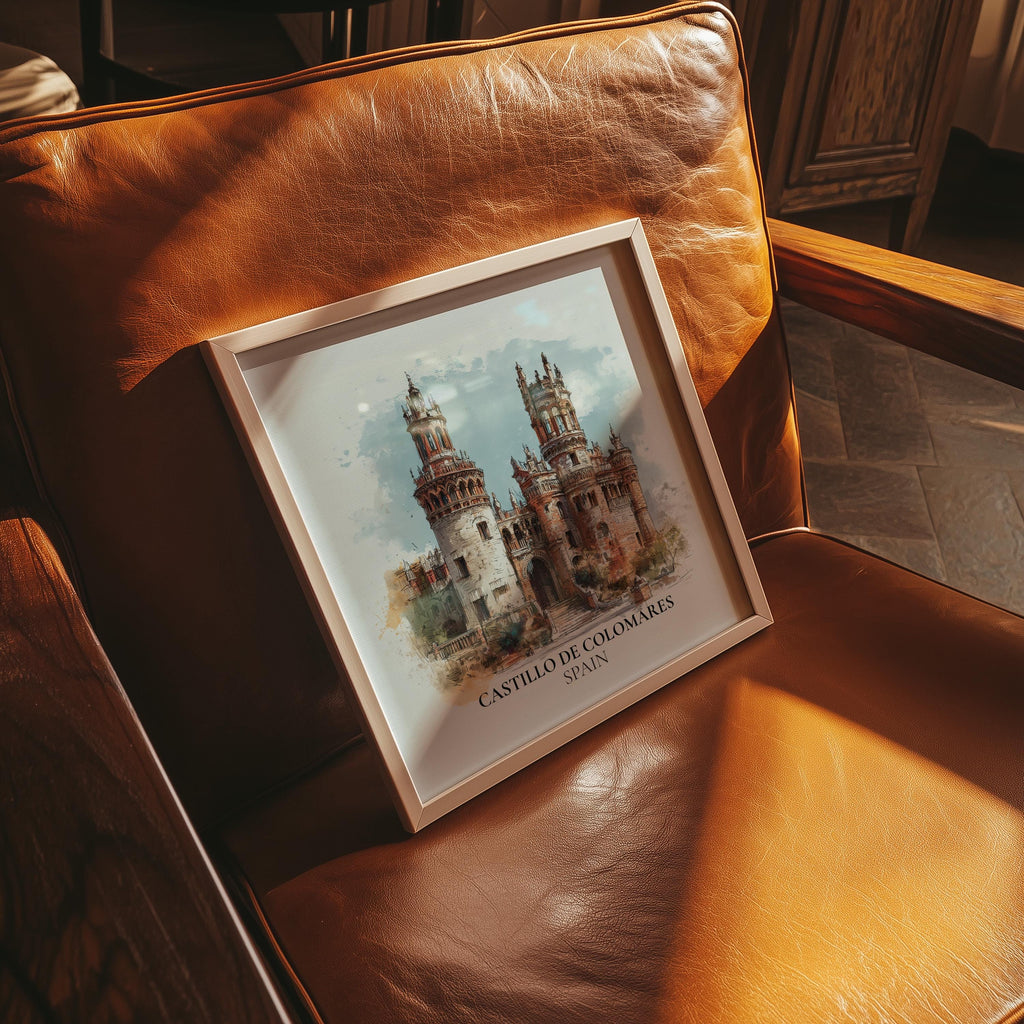 Castillo de Colomares Spain Watercolor Wall Art Print, Custom Travel Poster, World Locations Keepsake Gift