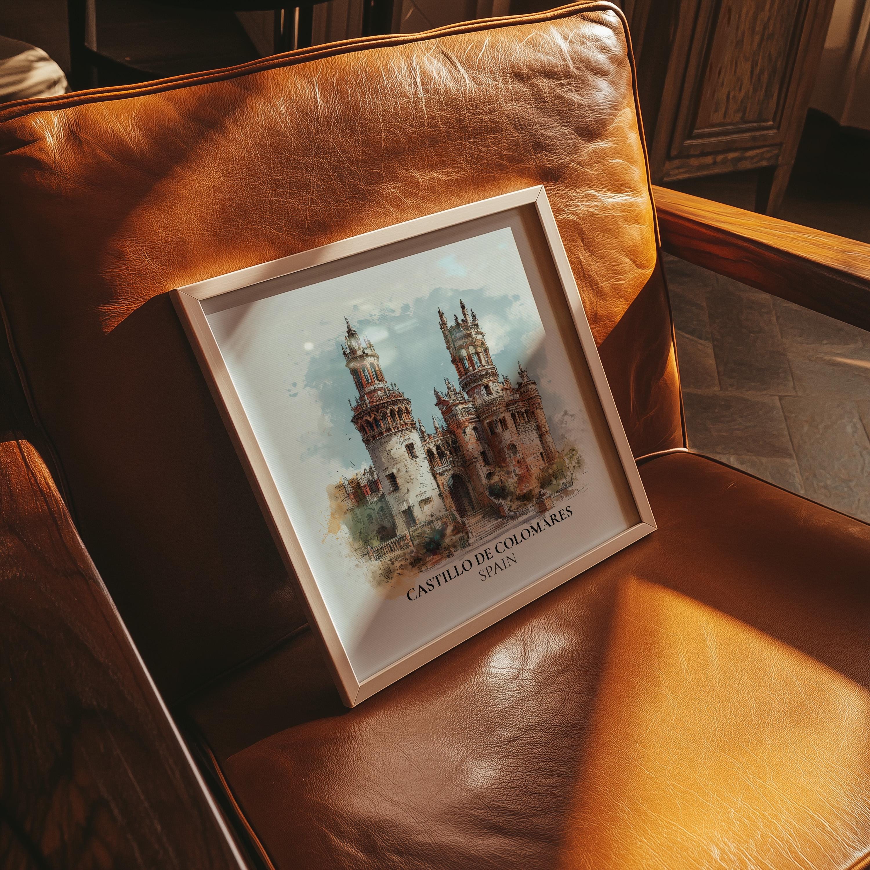 Castillo de Colomares Spain Watercolor Wall Art Print, Custom Travel Poster, World Locations Keepsake Gift