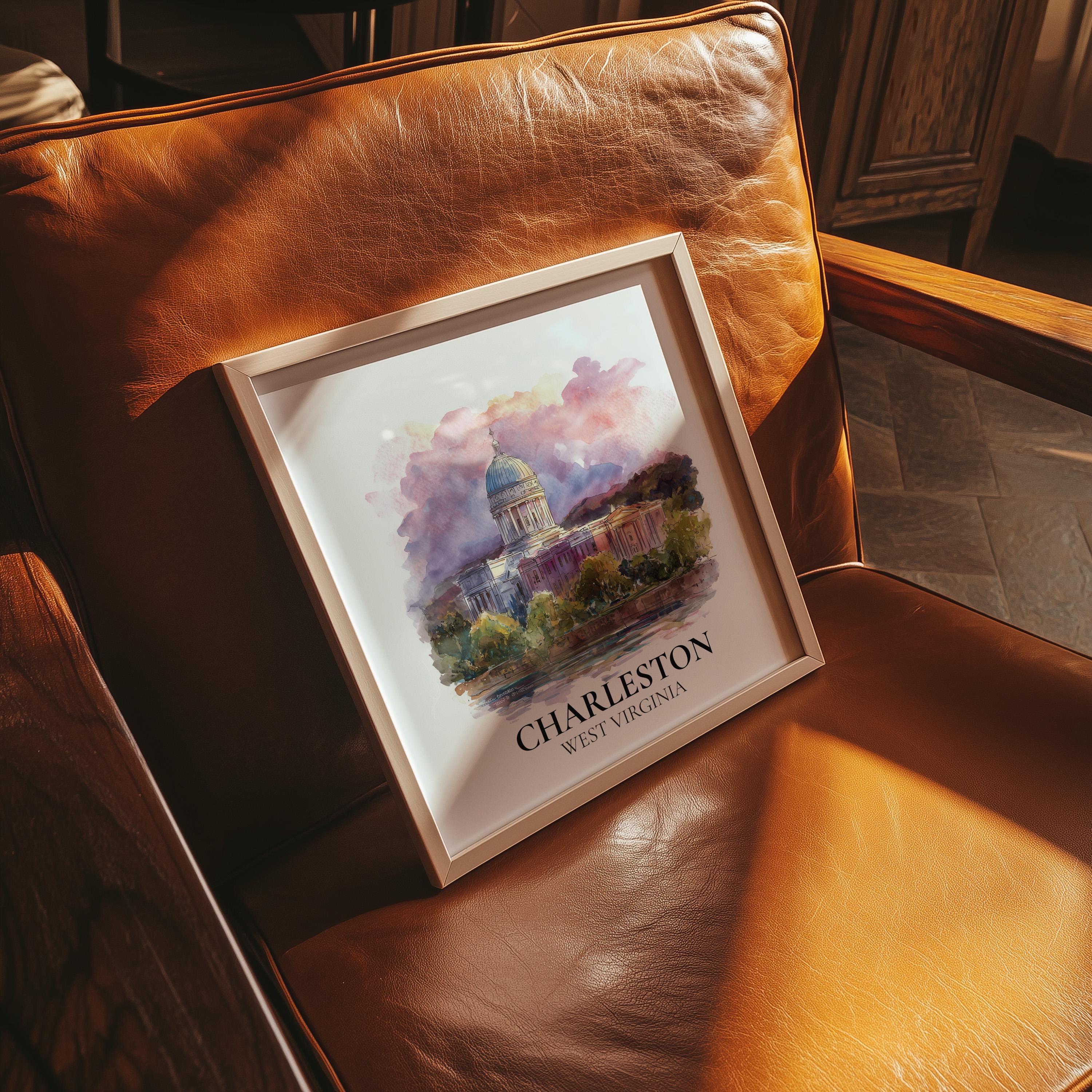 Charleston West Virginia Watercolor Wall Art Print, Custom Travel Poster, World Locations Keepsake Gift