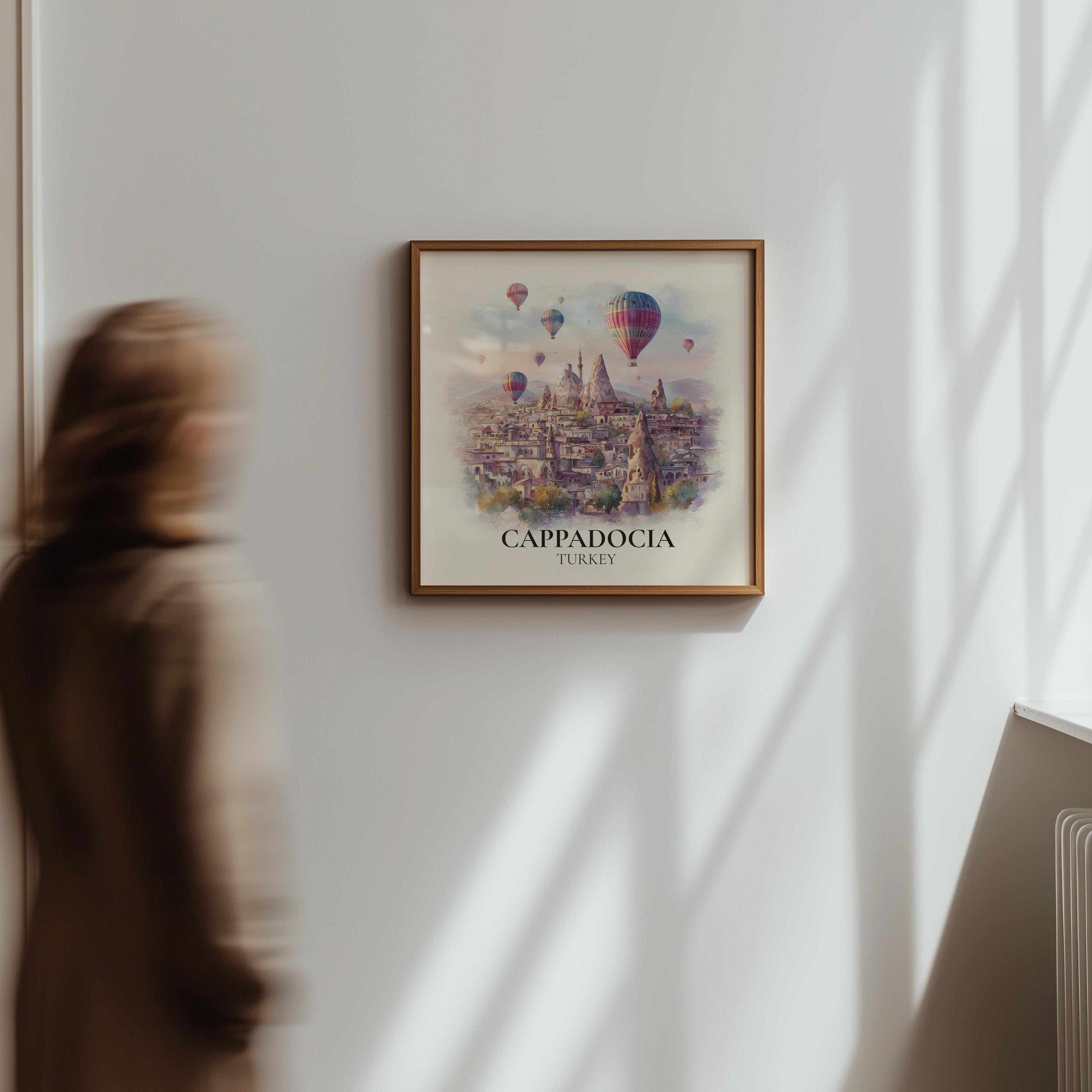 Cappadocia Turkey Watercolor Wall Art Print, Custom Travel Poster, World Locations Keepsake Gift