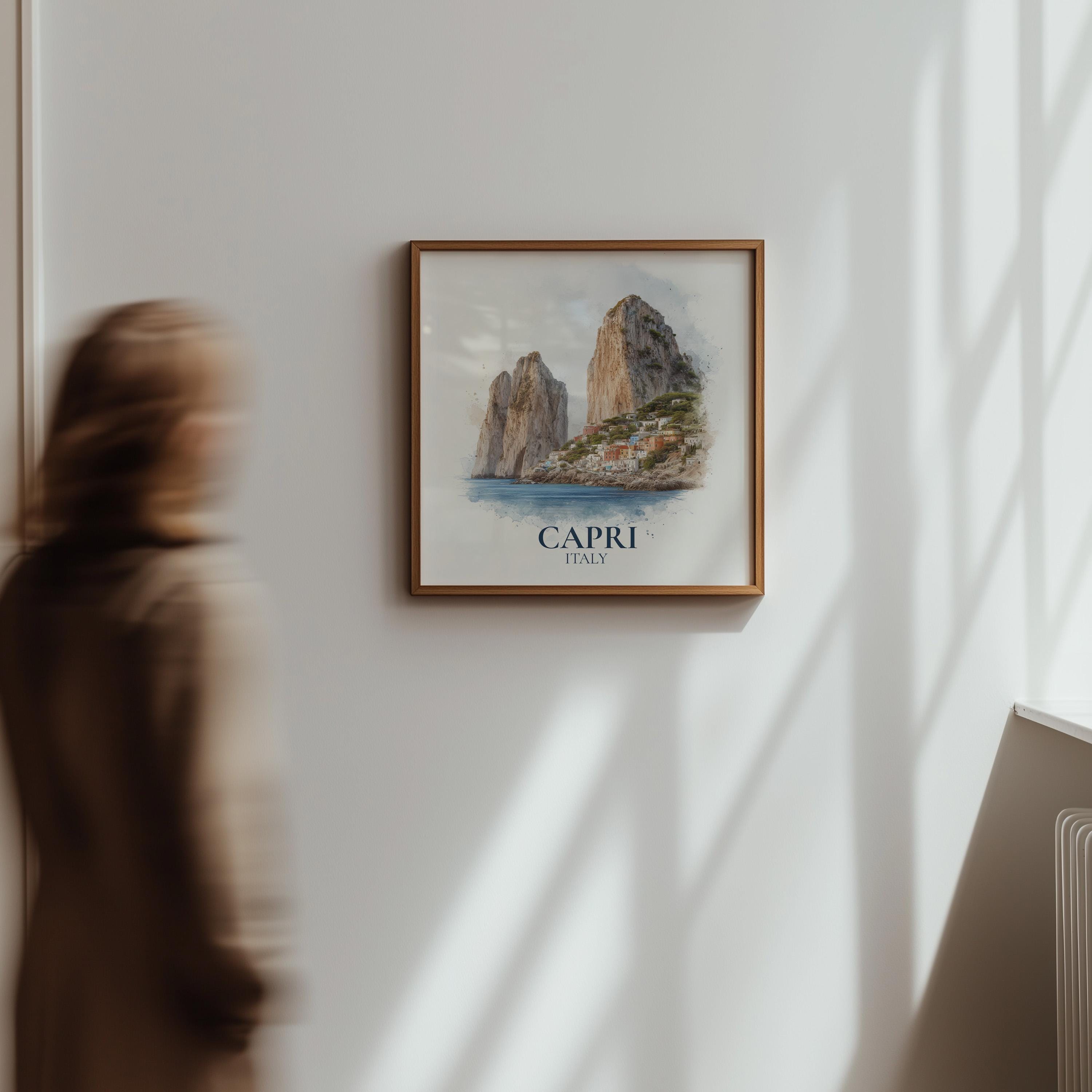 Capri Italy Watercolor Wall Art Print, Custom Travel Poster, World Locations Keepsake Gift