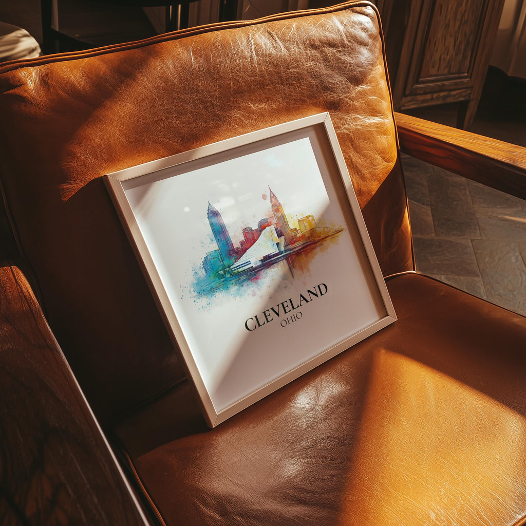 Cleveland Ohio Watercolor Wall Art Print, Custom Travel Poster, World Locations Keepsake Gift