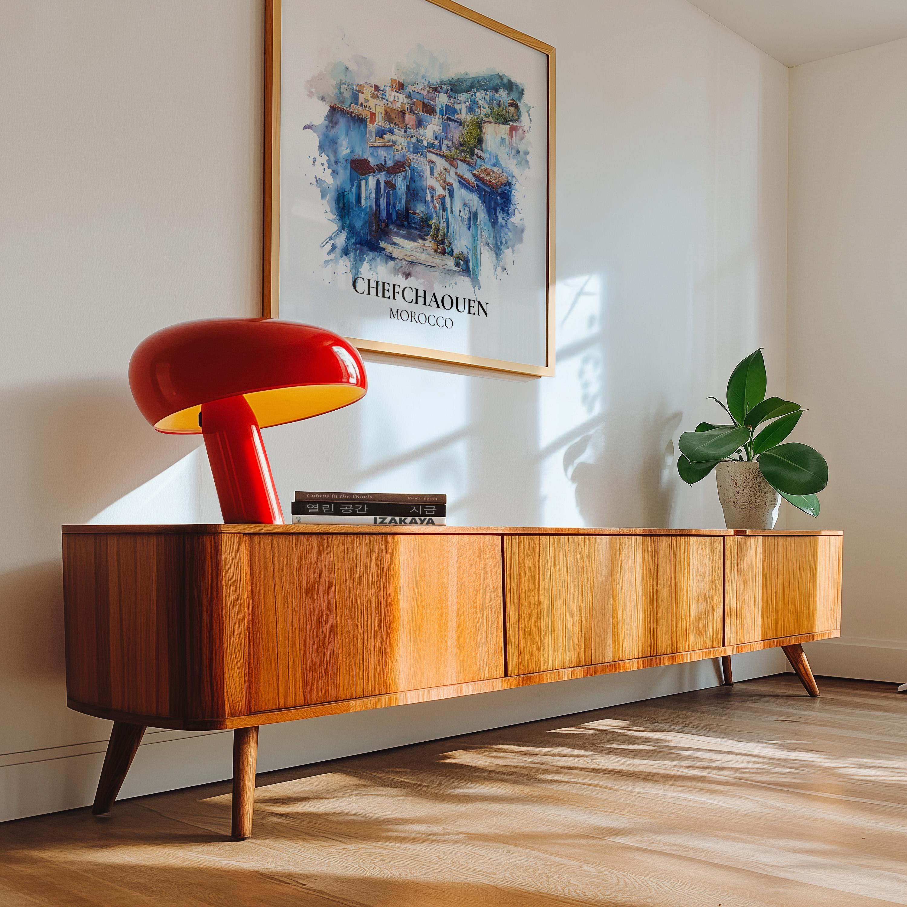 Chefchaouen Morocco Watercolor Wall Art Print, Custom Travel Poster, World Locations Keepsake Gift