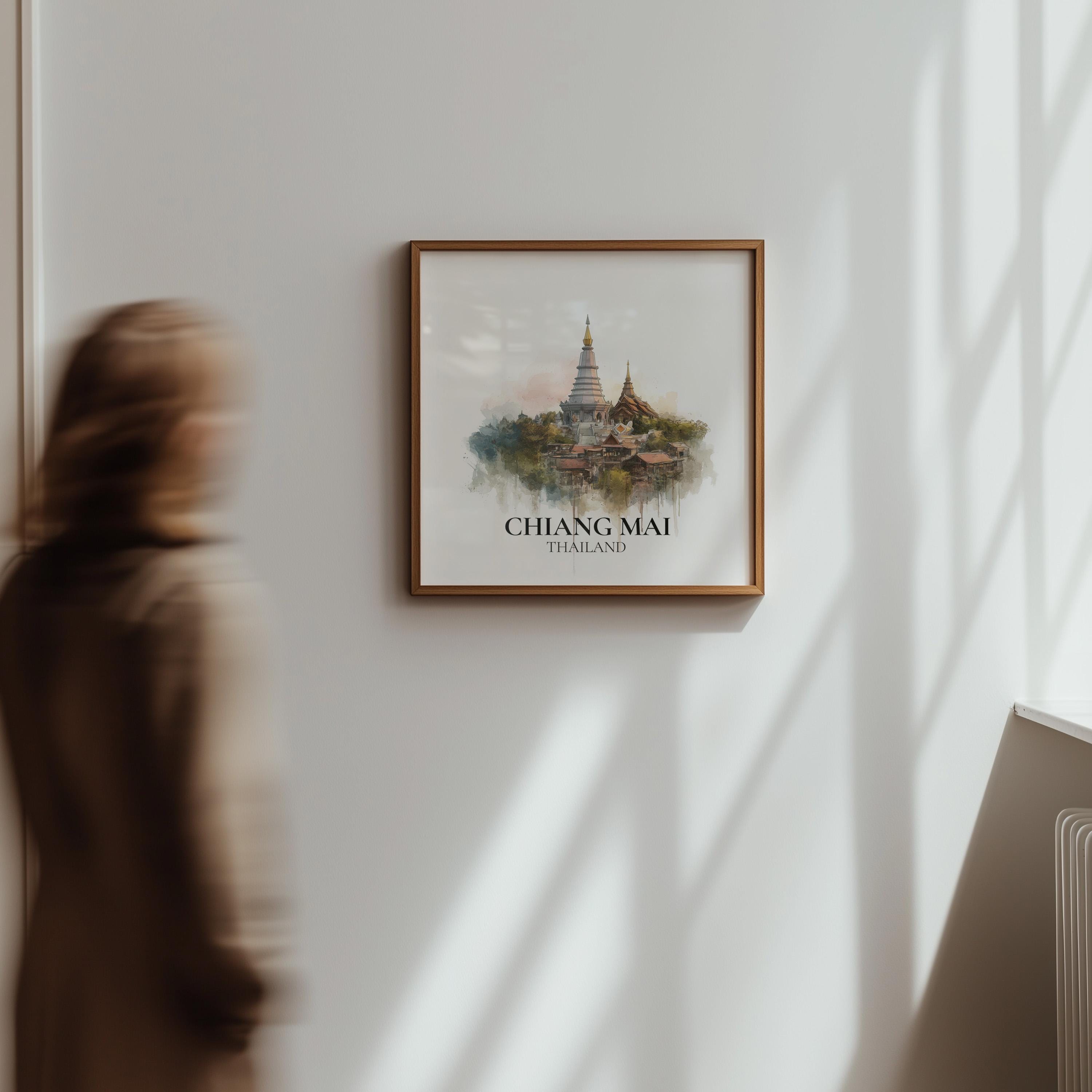 Chiang Mai Thailand Watercolor Wall Art Print, Custom Travel Poster, World Locations Keepsake Gift