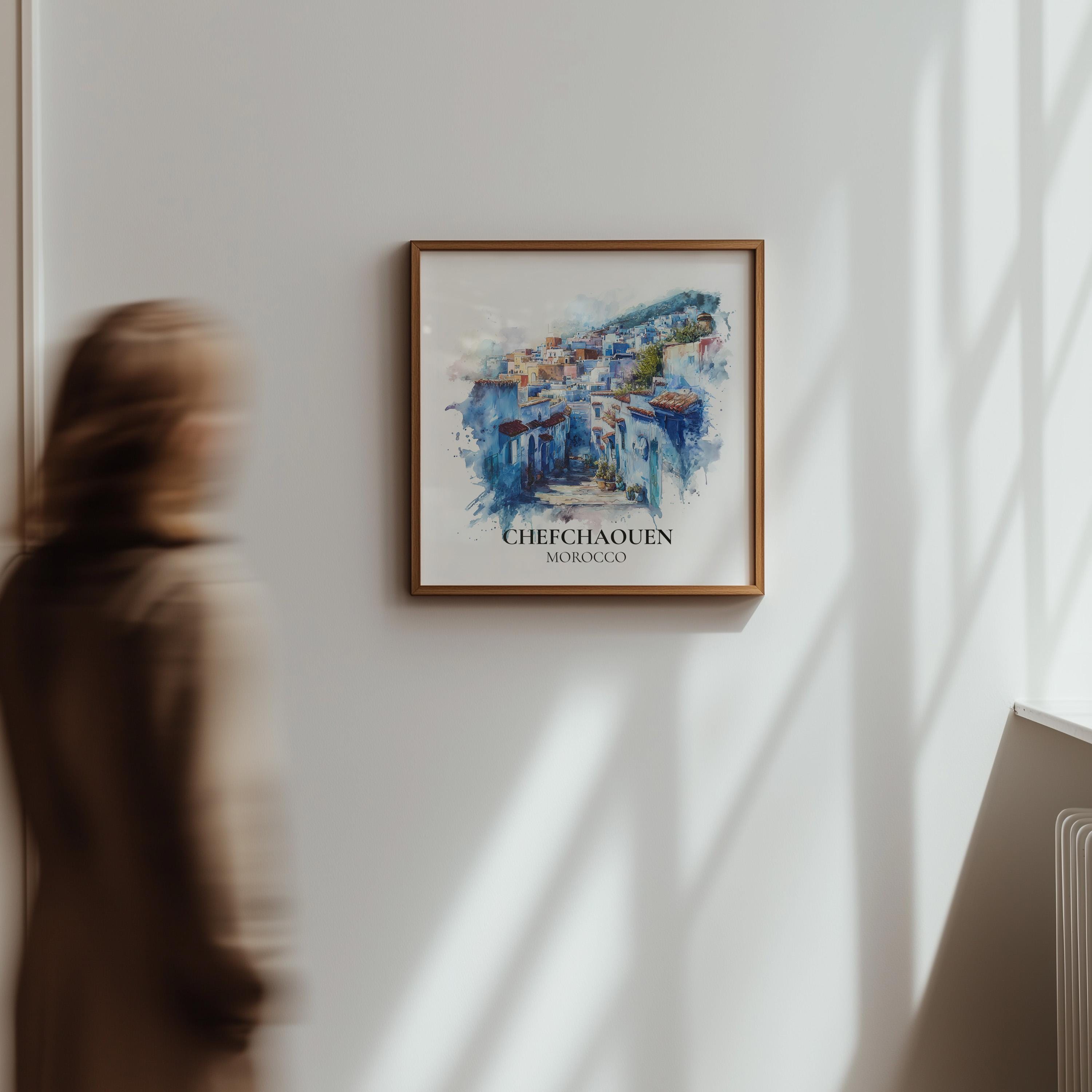 Chefchaouen Morocco Watercolor Wall Art Print, Custom Travel Poster, World Locations Keepsake Gift