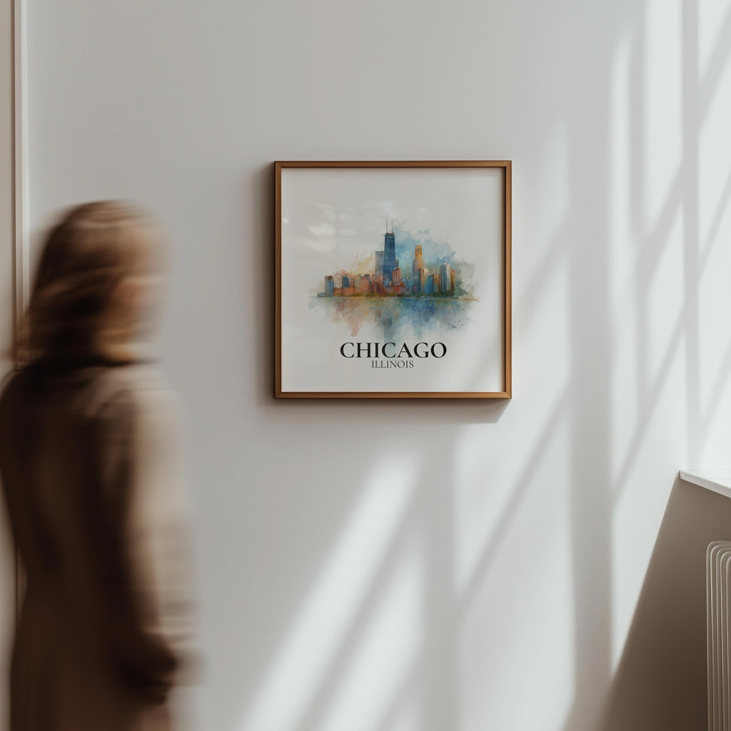 Chicago Illinois Watercolor Wall Art Print, Custom Travel Poster, World Locations Keepsake Gift