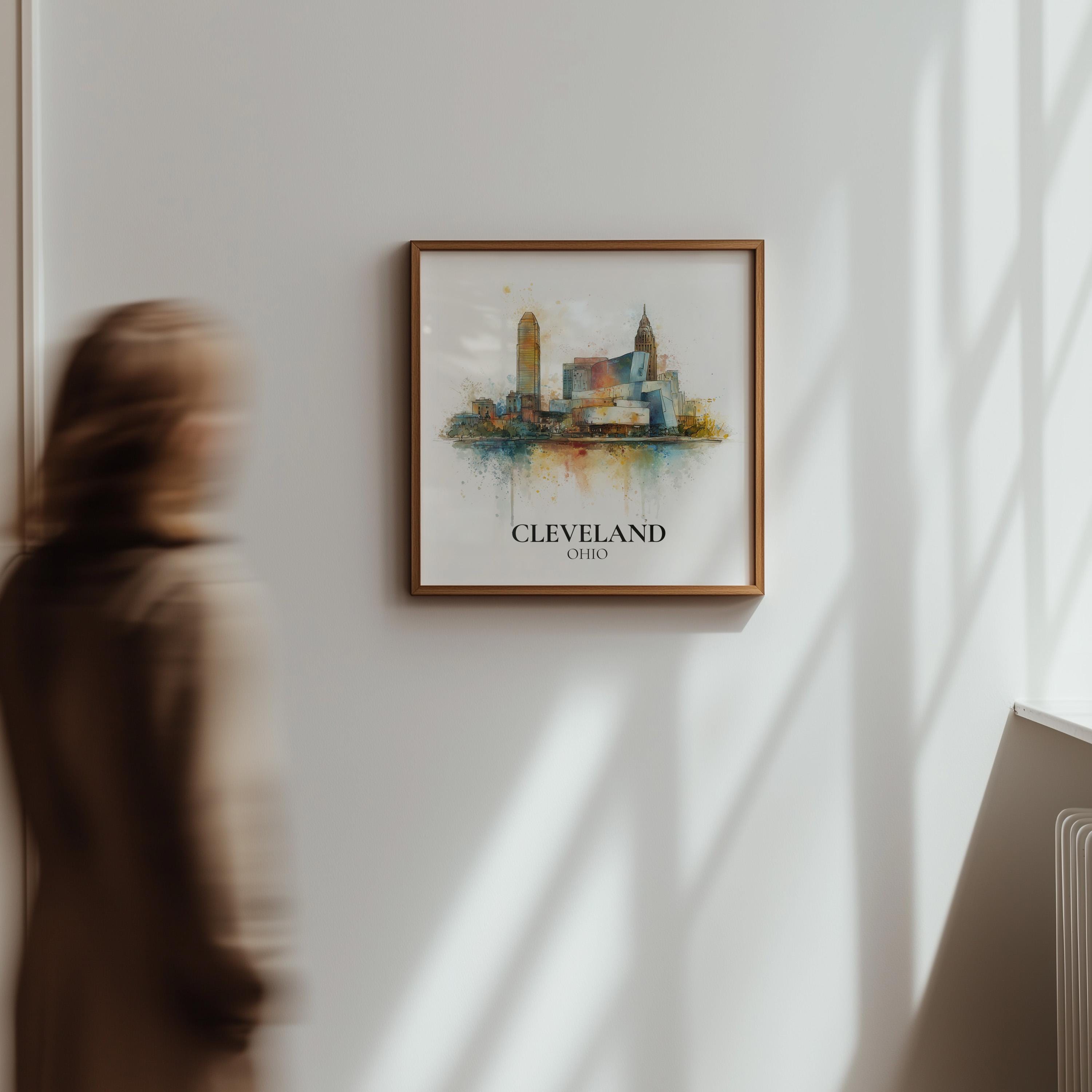 Cleveland Ohio Poster Watercolor Wall Art Print, Custom Travel, World Locations Keepsake Gift