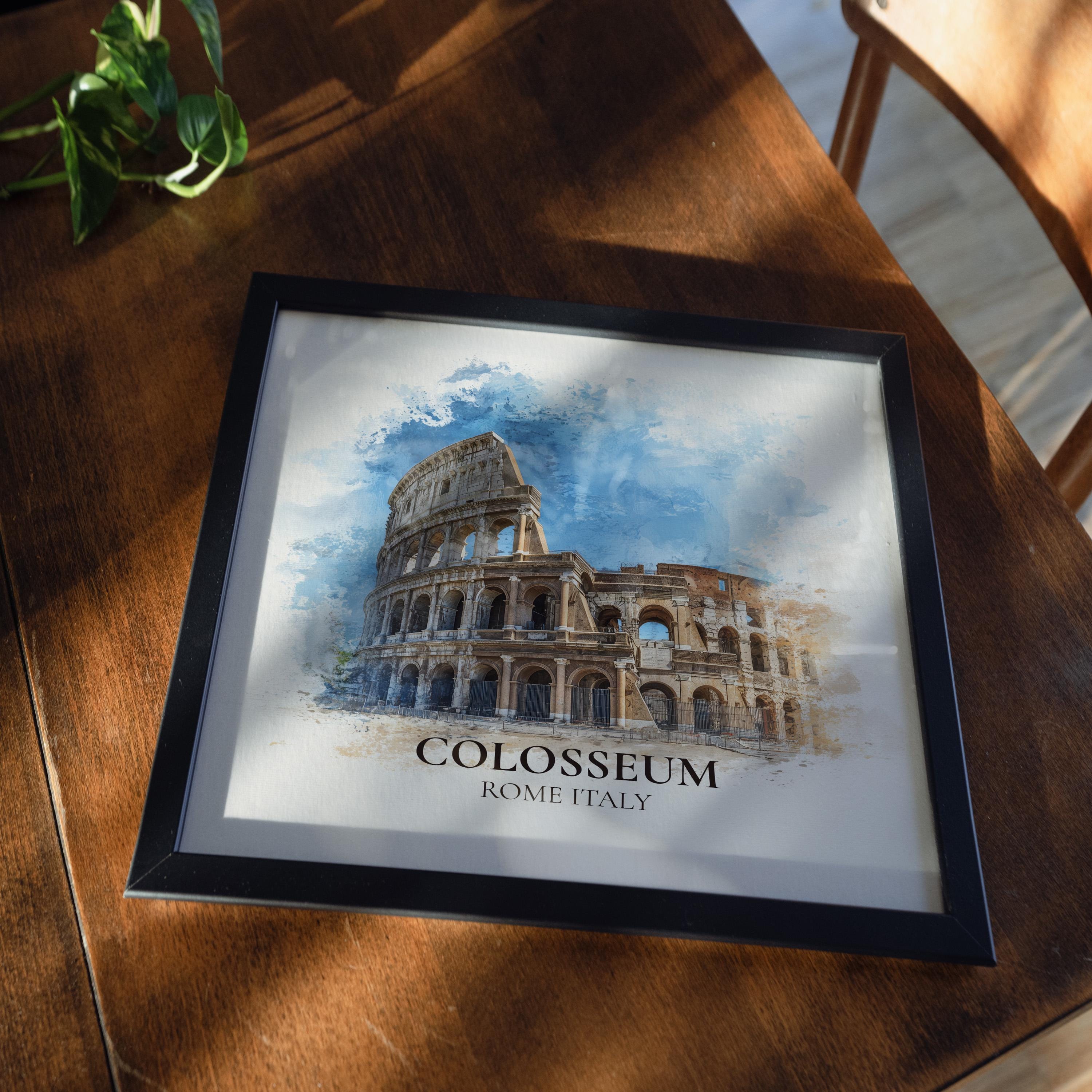 Colosseum Italy Watercolor Wall Art Print, Custom Travel Poster, World Locations Keepsake Gift