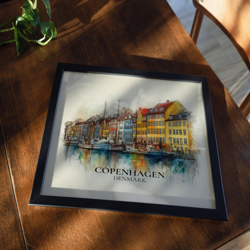 Copenhagen Denmark Watercolor Wall Art Print, Custom Travel Poster, World Locations Keepsake Gift
