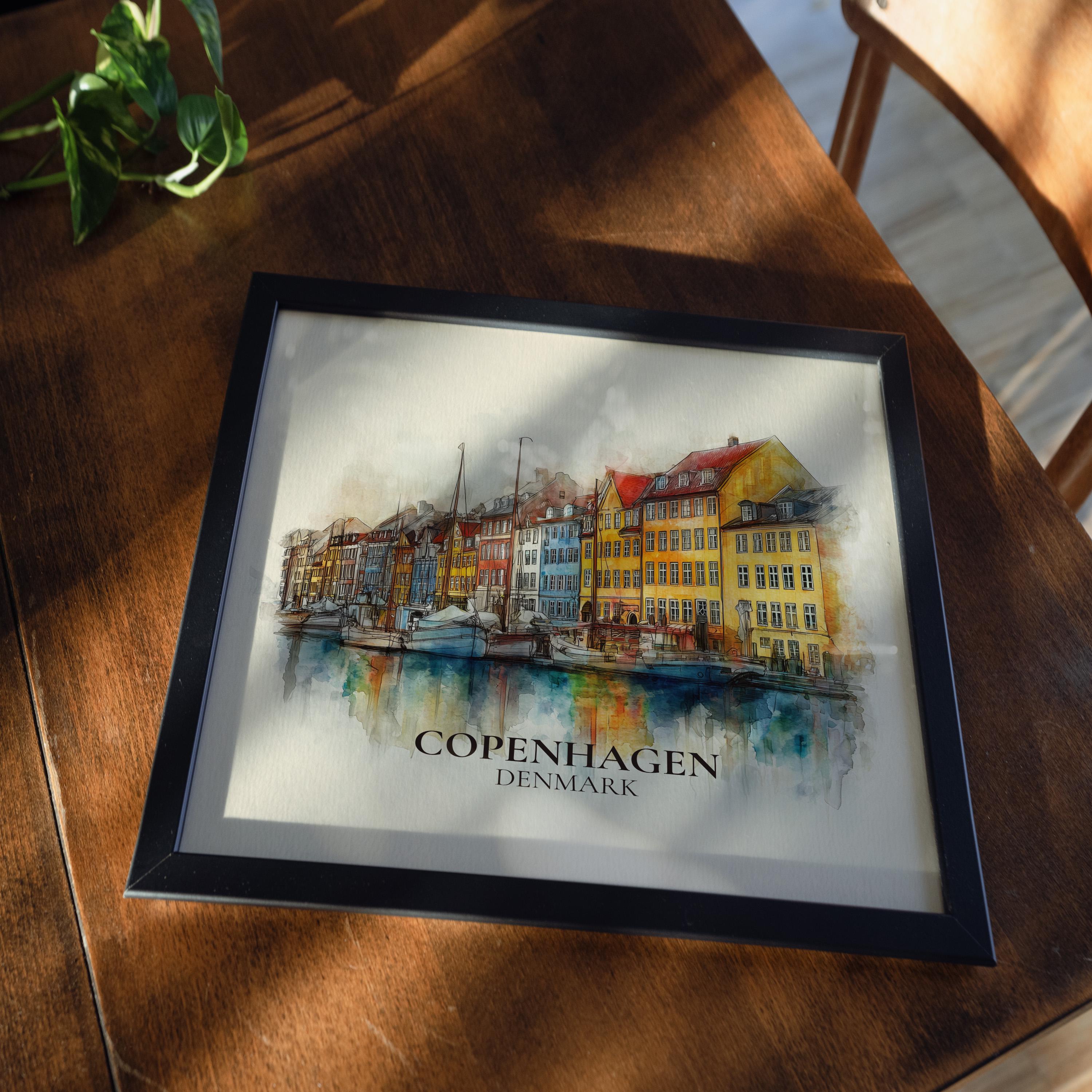 Copenhagen Denmark Watercolor Wall Art Print, Custom Travel Poster, World Locations Keepsake Gift