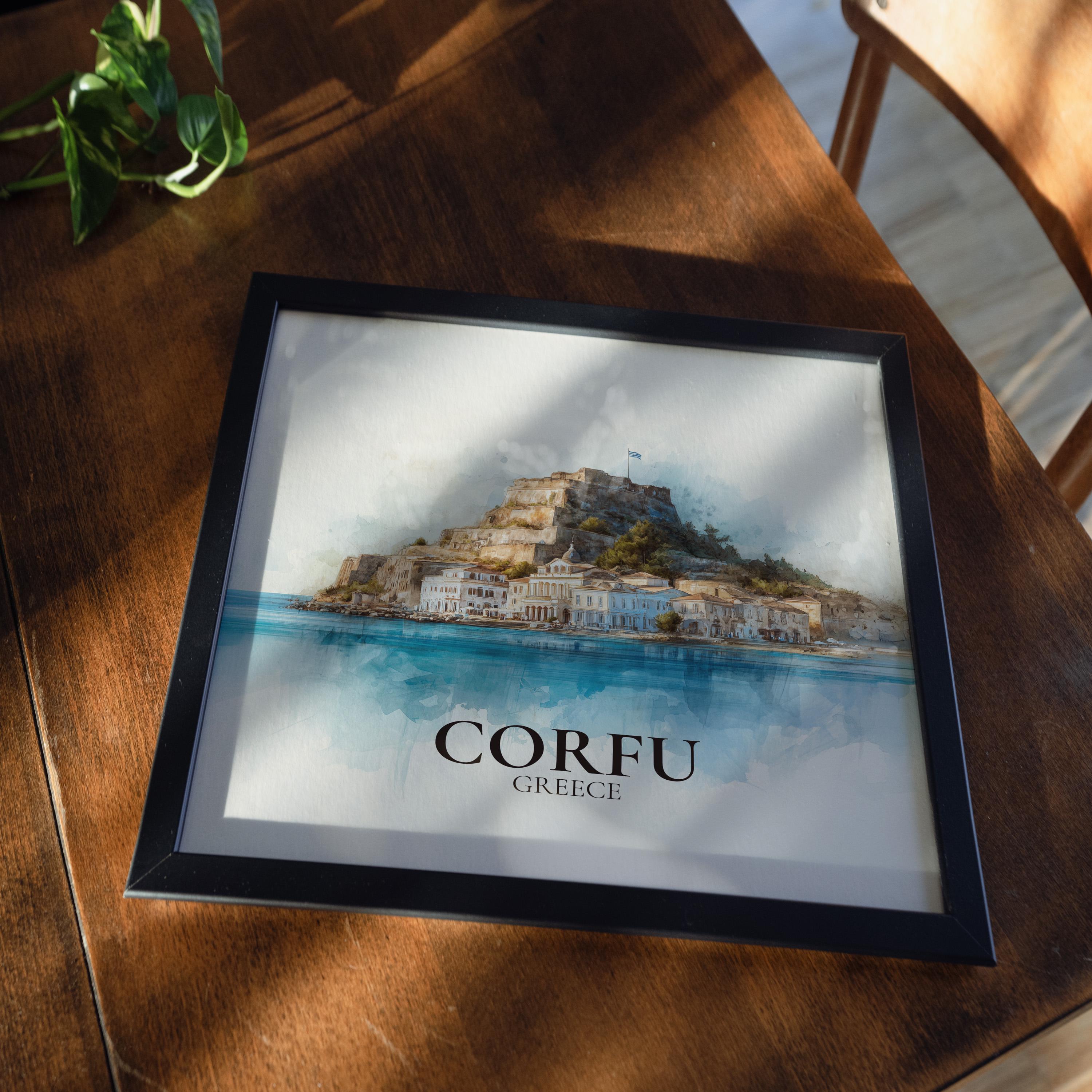Corfu Greece Watercolor Wall Art Print, Custom Travel Poster, World Locations Keepsake Gift