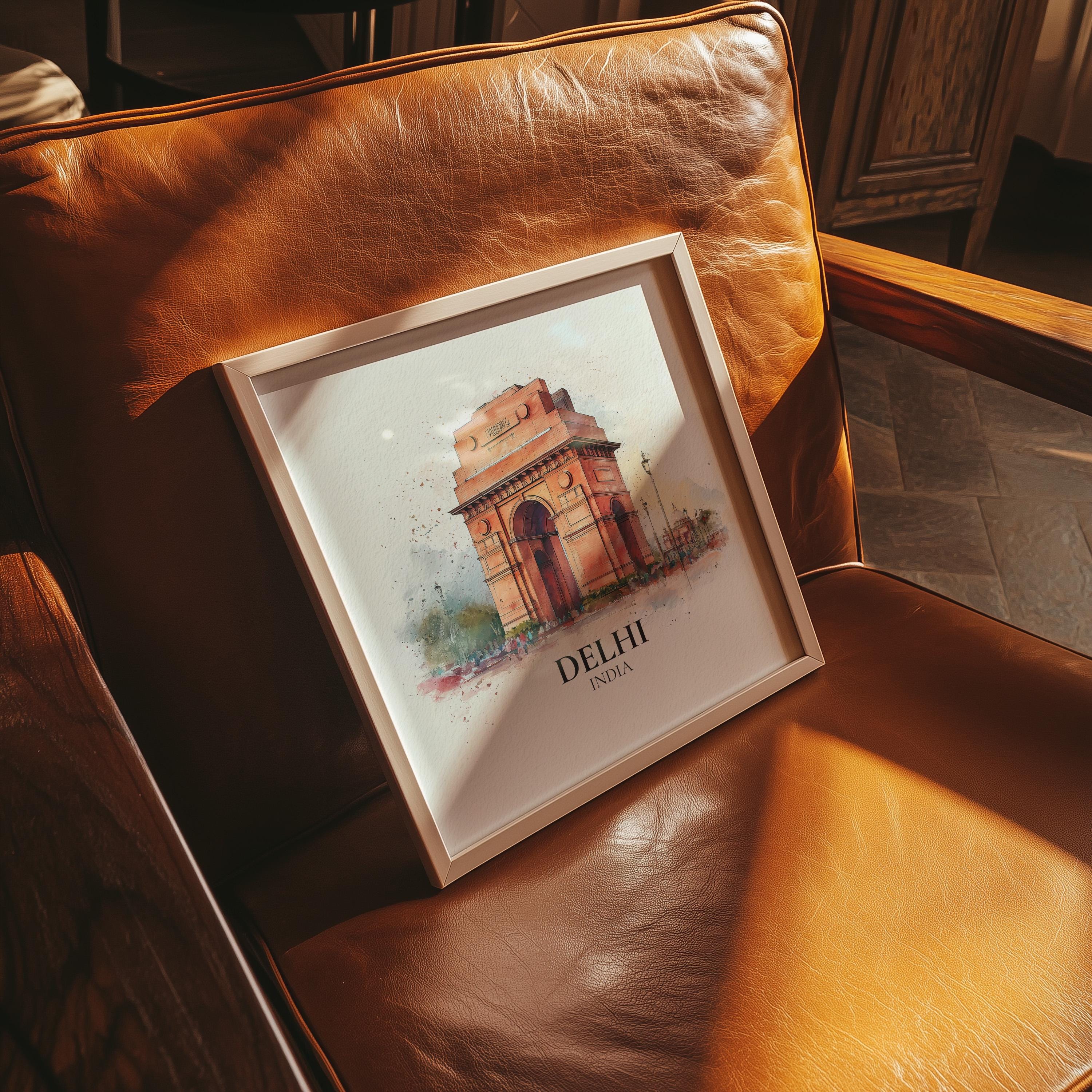 Delhi India Poster Watercolor Wall Art Print, Custom Travel World Locations Keepsake Gift