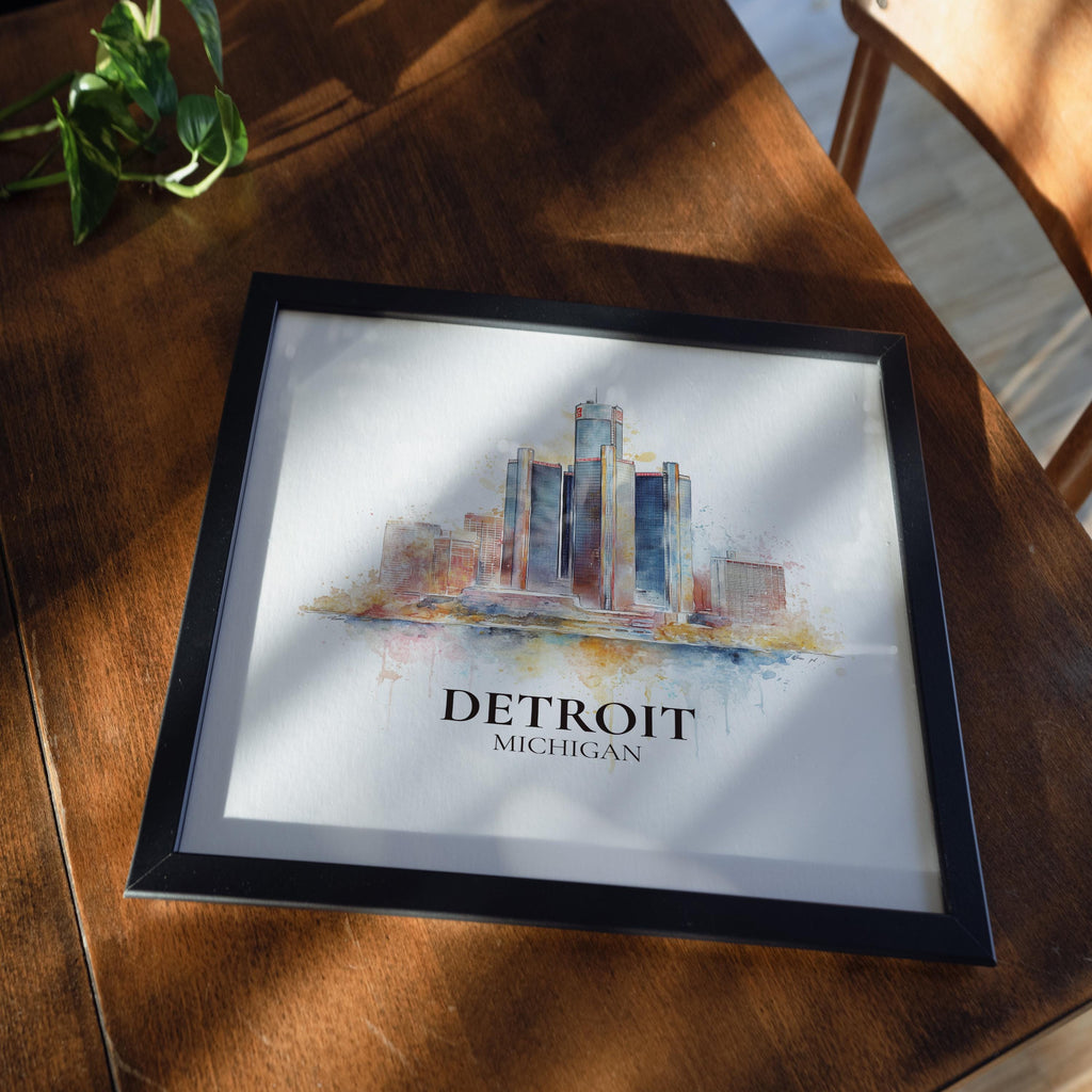 Detroit Michigan Watercolor Wall Art Print, Custom Travel Poster, World Locations Keepsake Gift