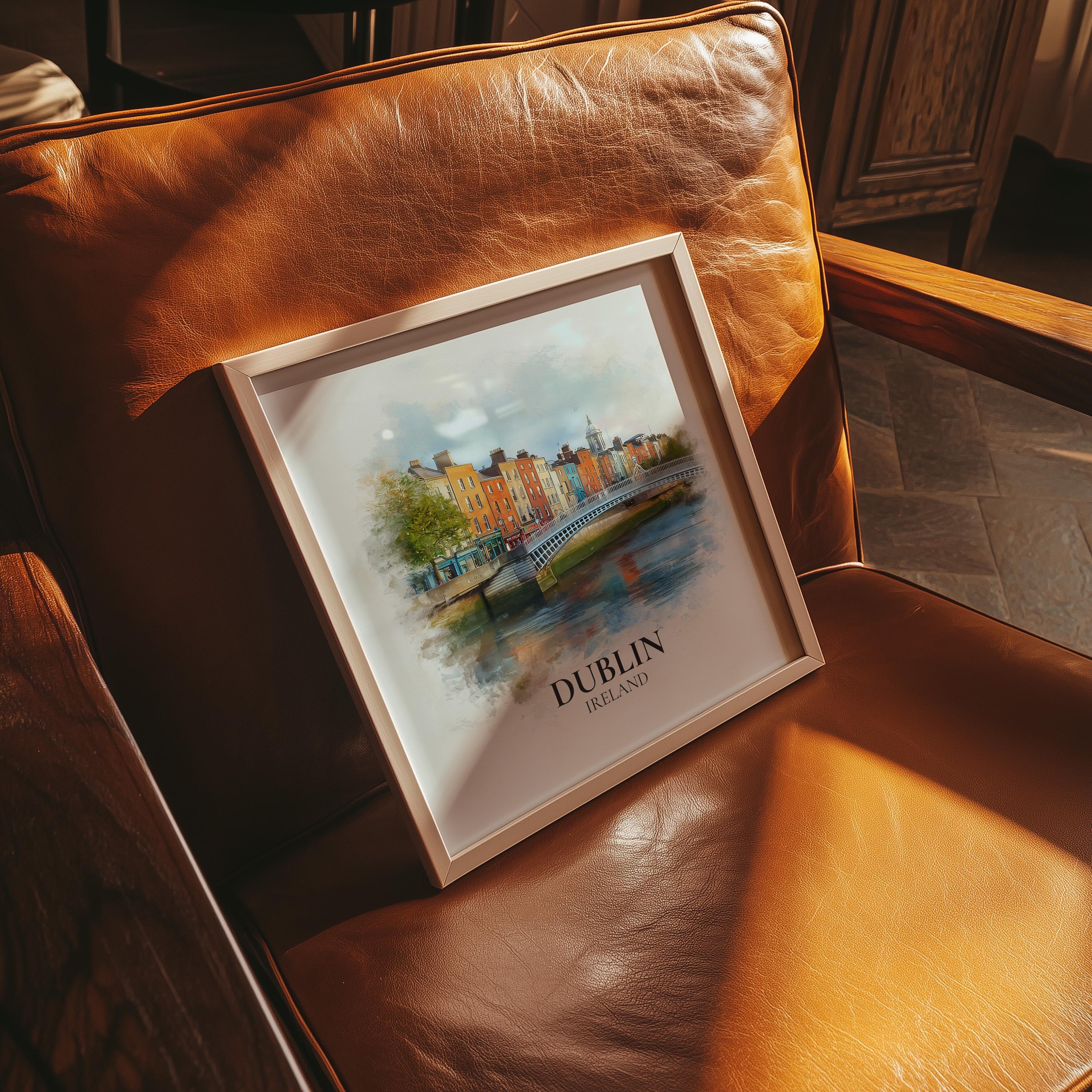 Dublin Ireland Watercolor Wall Art Print, Custom Travel Poster, World Locations Keepsake Gift