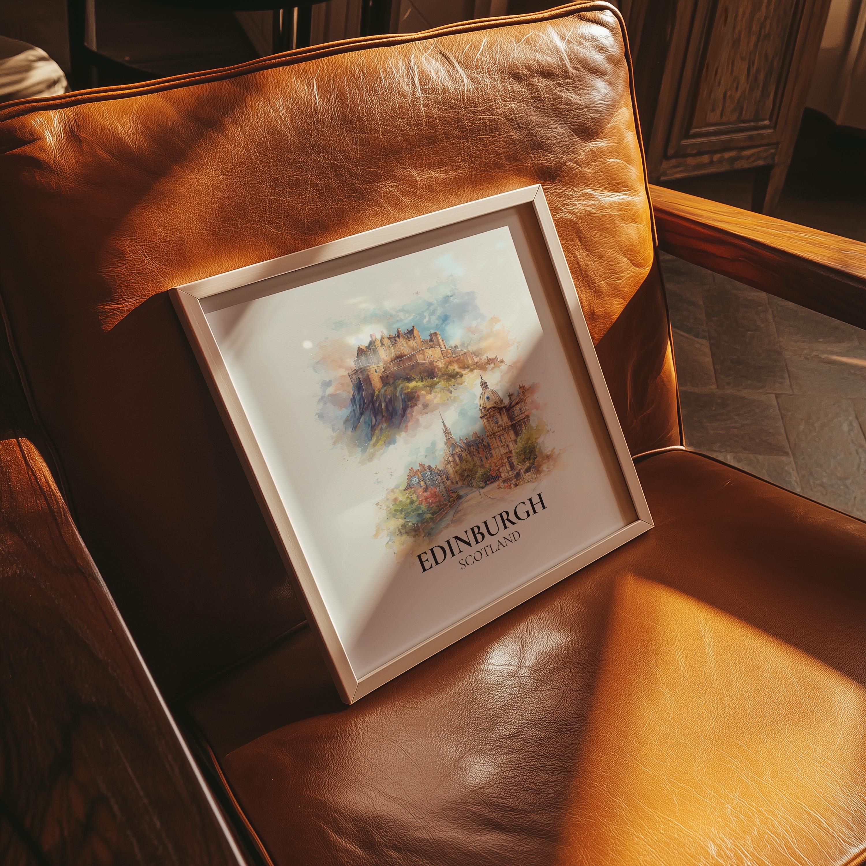 Edinburgh Poster Scotland Watercolor Wall Art Print, Custom Travel, World Locations Keepsake Gift