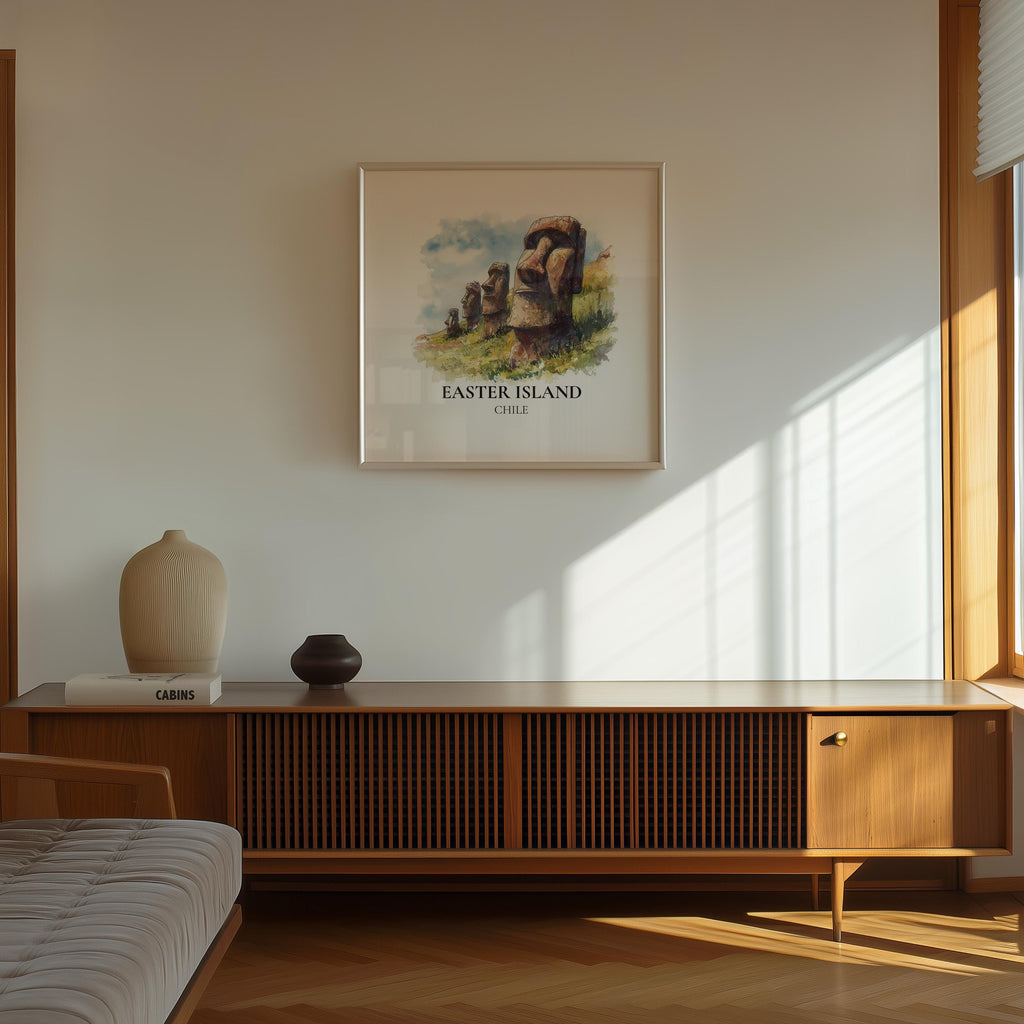 Easter Island Chile Watercolor Wall Art Print, Custom Travel Poster, World Locations Keepsake Gift