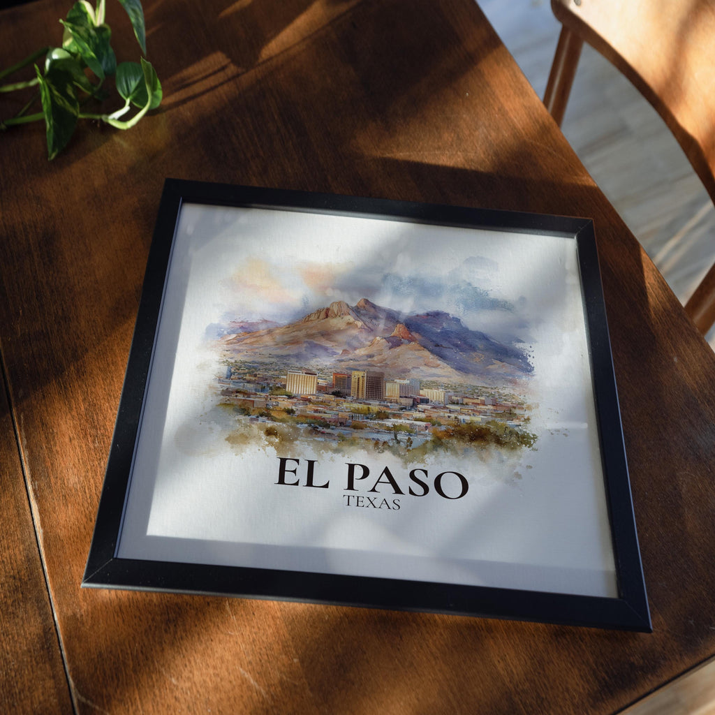 El Paso Texas Watercolor Wall Art Print, Custom Travel Poster, World Locations Keepsake Gift