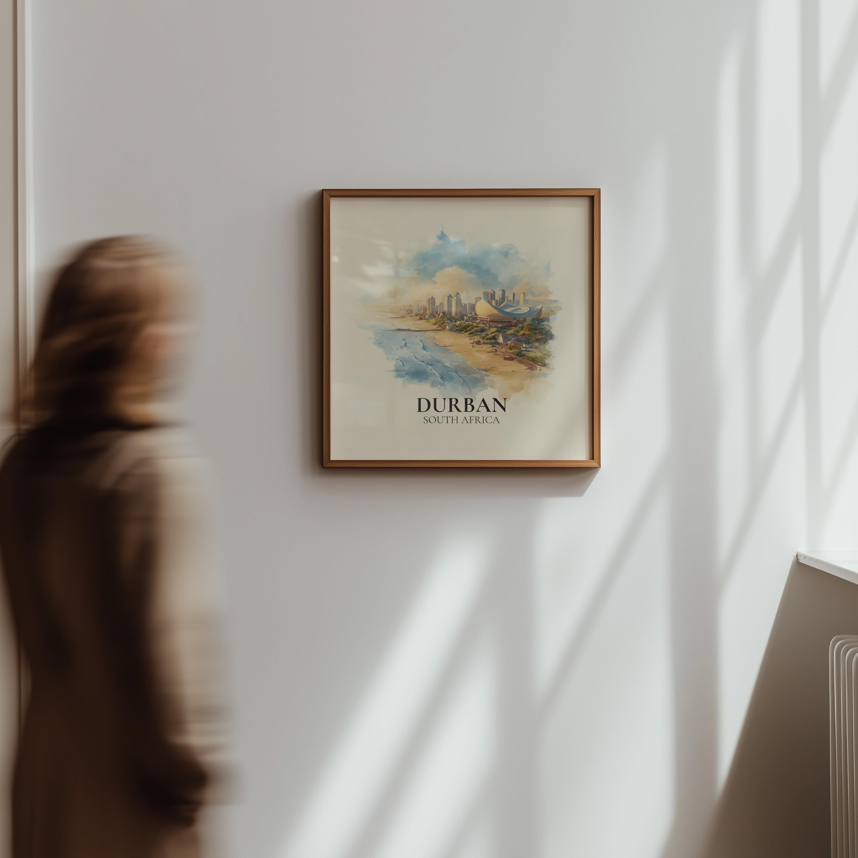 Durban South Africa Watercolor Wall Art Print, Custom Travel Poster, World Locations Keepsake Gift