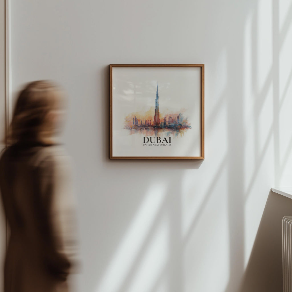 Dubai UAE Watercolor Wall Art Print, Custom Travel Poster, World Locations Keepsake Gift