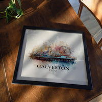Galveston Texas Watercolor Wall Art Print, Custom Travel Poster, World Locations Keepsake Gift