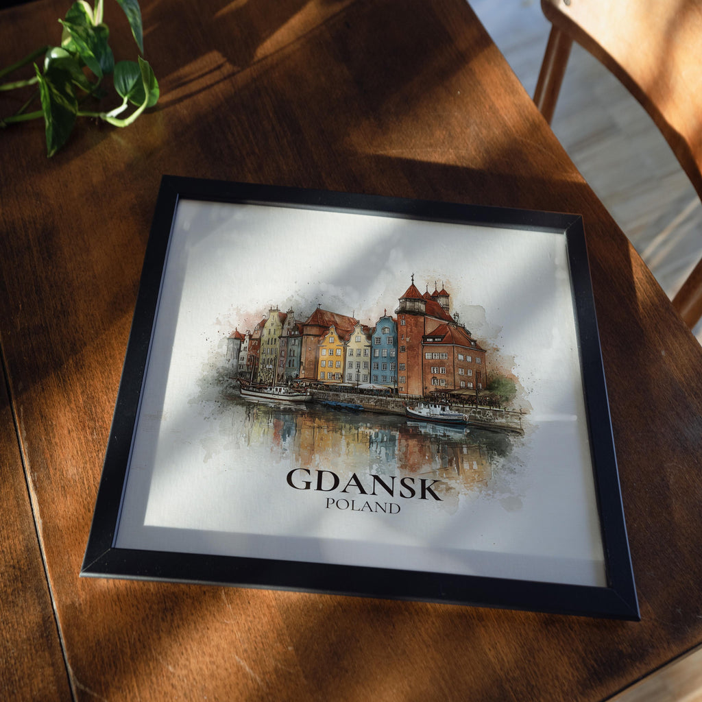 Gdansk Poland Poster Watercolor Wall Art Print, Custom Travel, World Locations Keepsake Gift