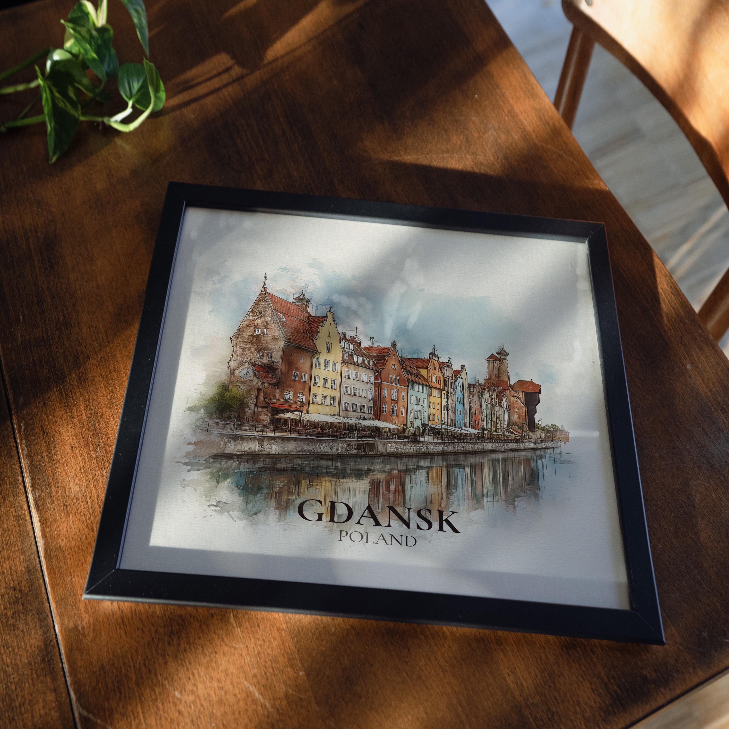Gdansk Poland Watercolor Wall Art Print, Custom Travel Poster, World Locations Keepsake Gift