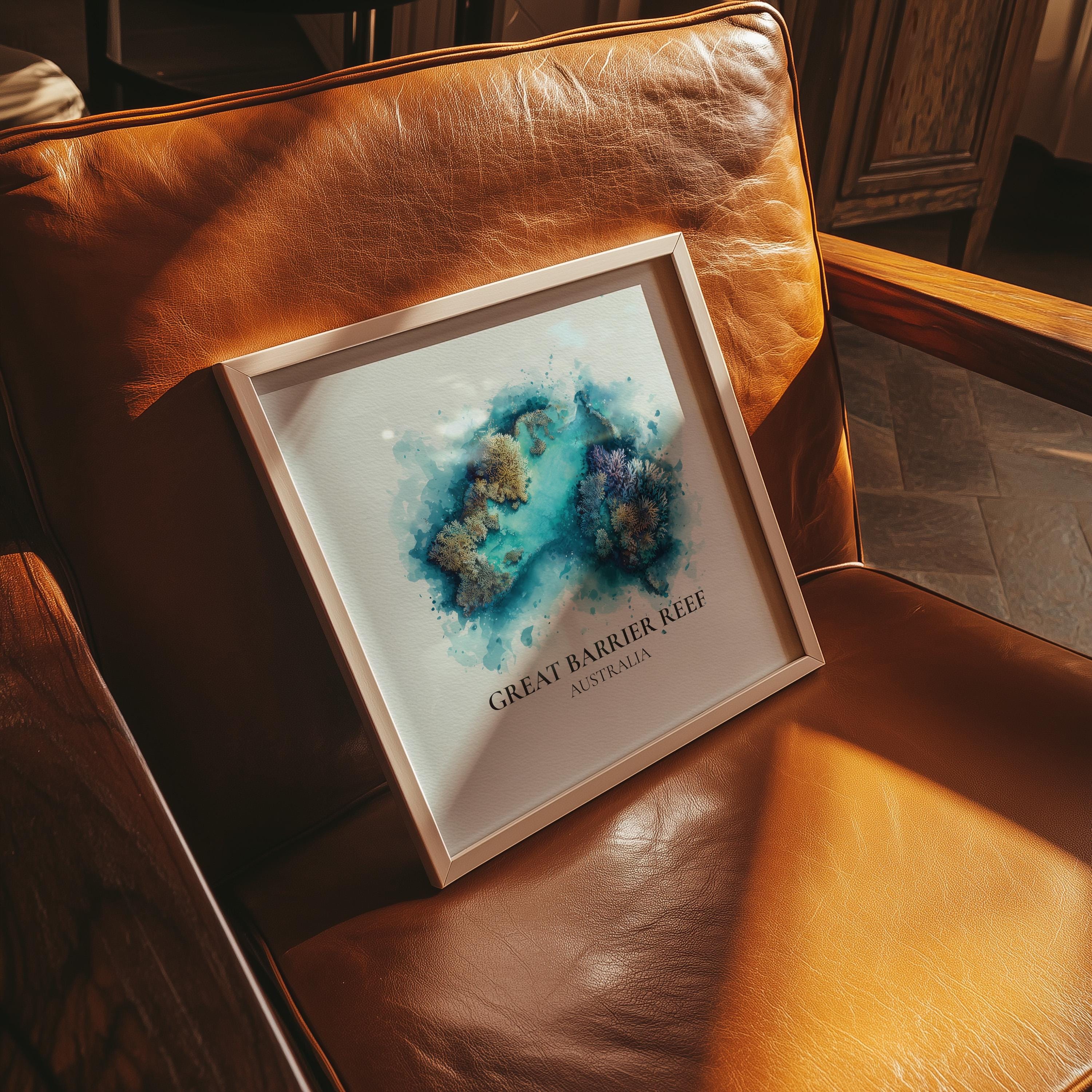Great Barrier Reef Australia Watercolor Wall Art Print, Custom Travel Poster, World Locations Keepsake Gift