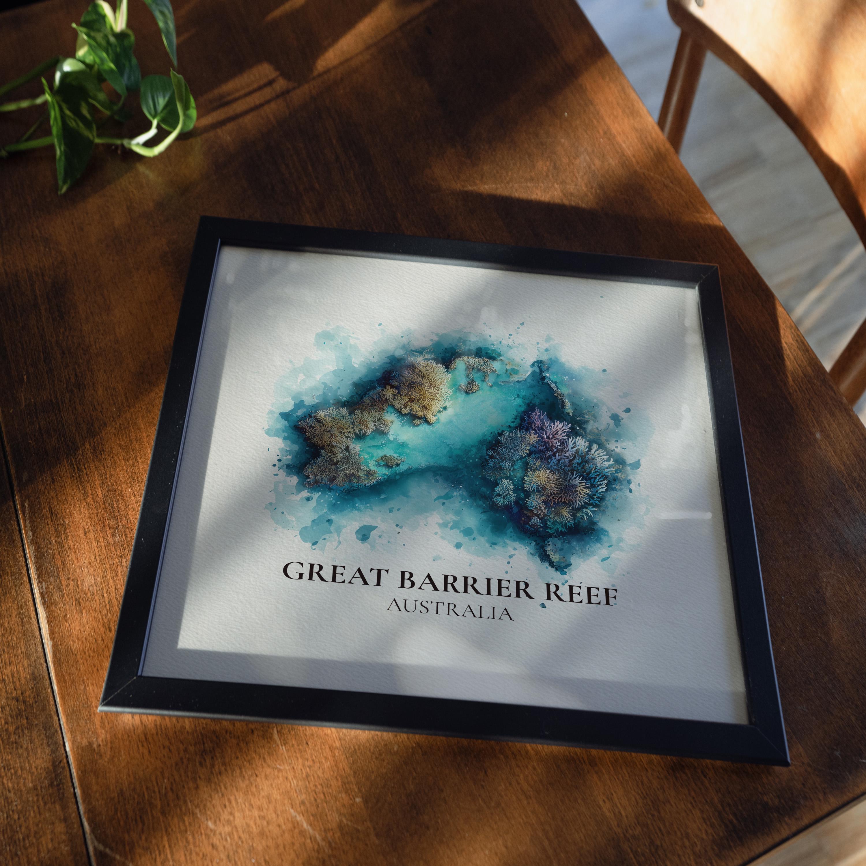 Great Barrier Reef Australia Watercolor Wall Art Print, Custom Travel Poster, World Locations Keepsake Gift