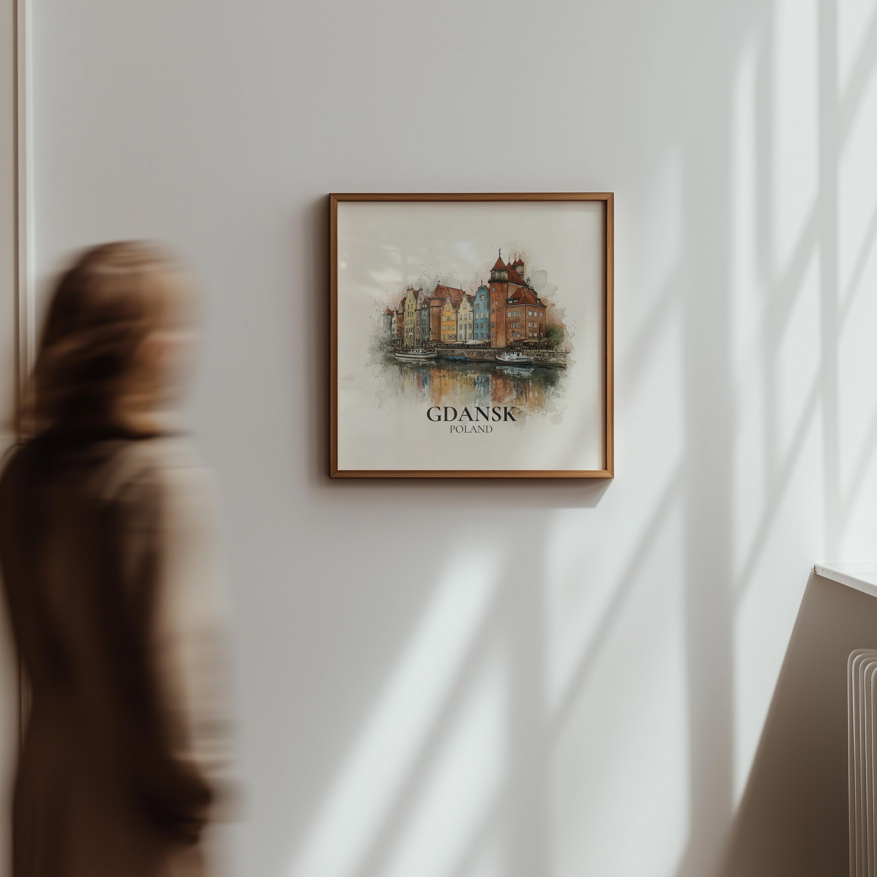 Gdansk Poland Poster Watercolor Wall Art Print, Custom Travel, World Locations Keepsake Gift