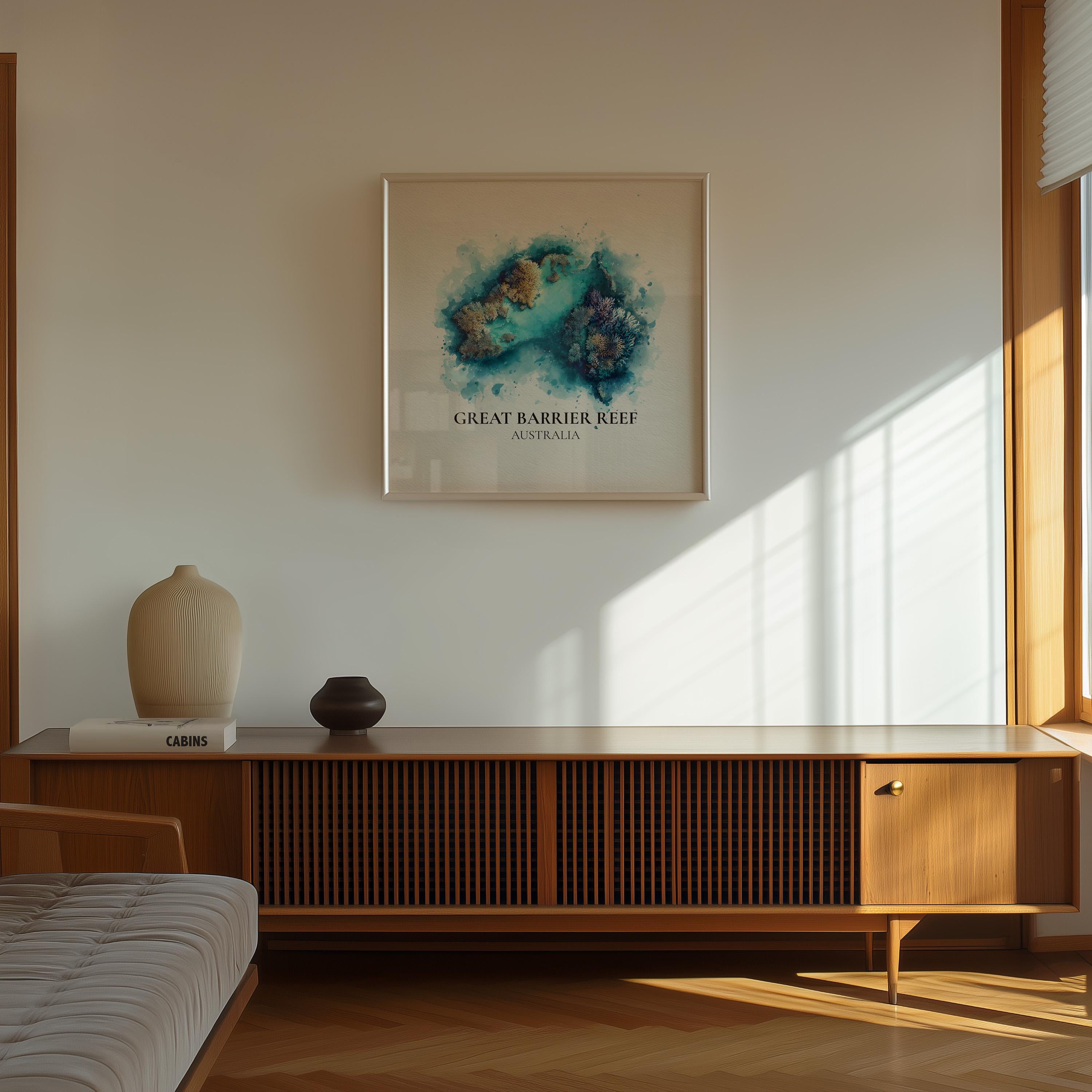 Great Barrier Reef Australia Watercolor Wall Art Print, Custom Travel Poster, World Locations Keepsake Gift