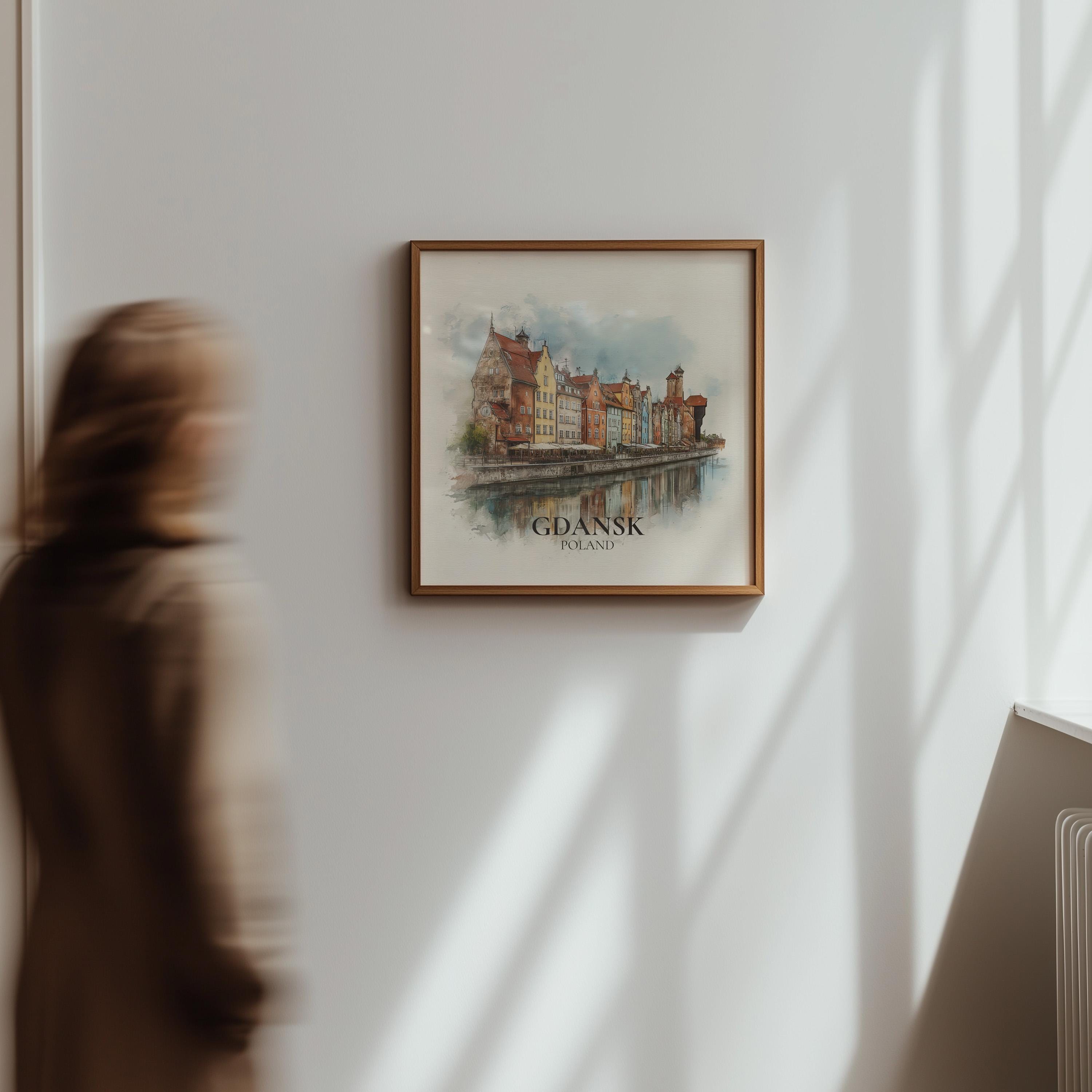 Gdansk Poland Watercolor Wall Art Print, Custom Travel Poster, World Locations Keepsake Gift