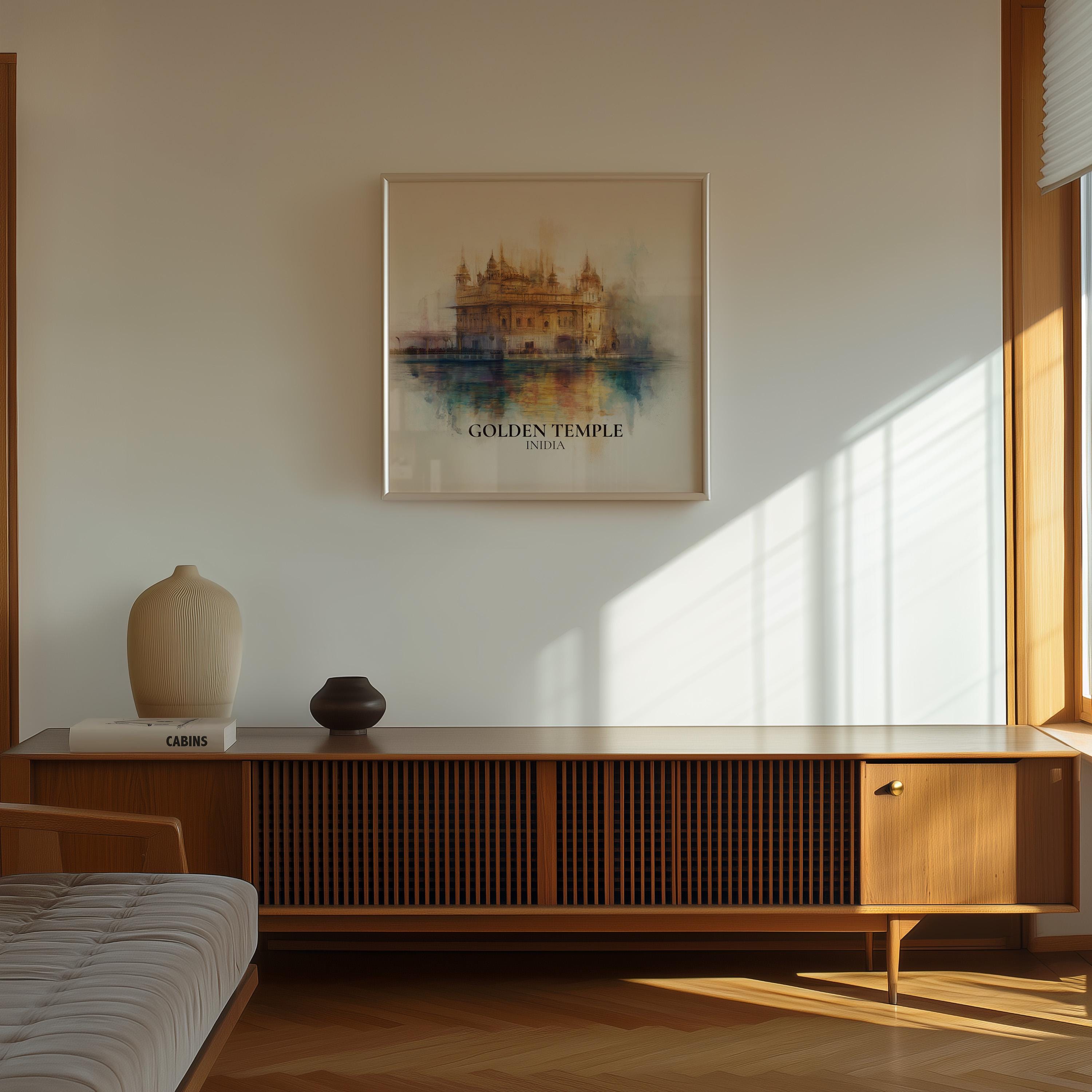 Golden Temple India Watercolor Wall Art Print, Custom Travel Poster, World Locations Keepsake Gift