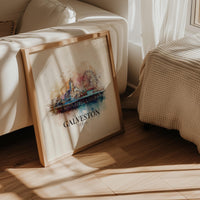 Galveston Texas Watercolor Wall Art Print, Custom Travel Poster, World Locations Keepsake Gift