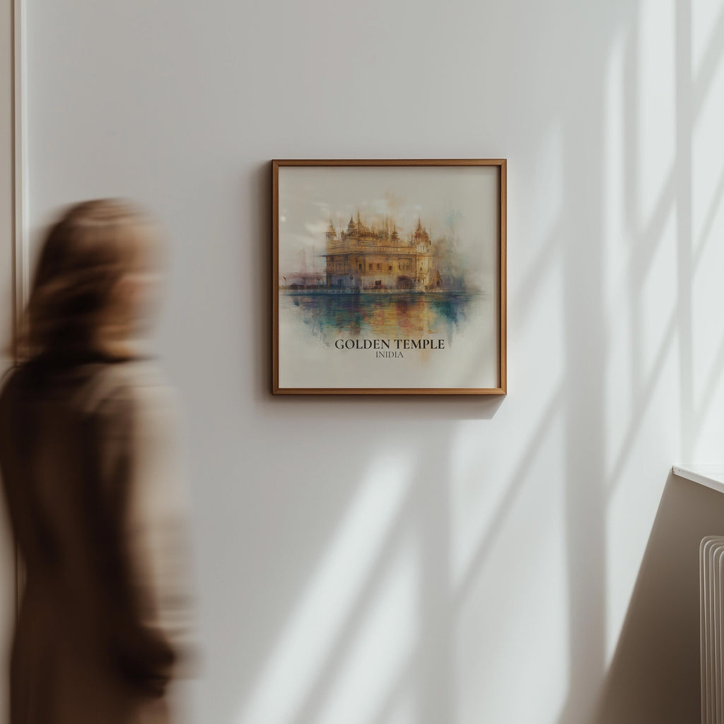 Golden Temple India Watercolor Wall Art Print, Custom Travel Poster, World Locations Keepsake Gift
