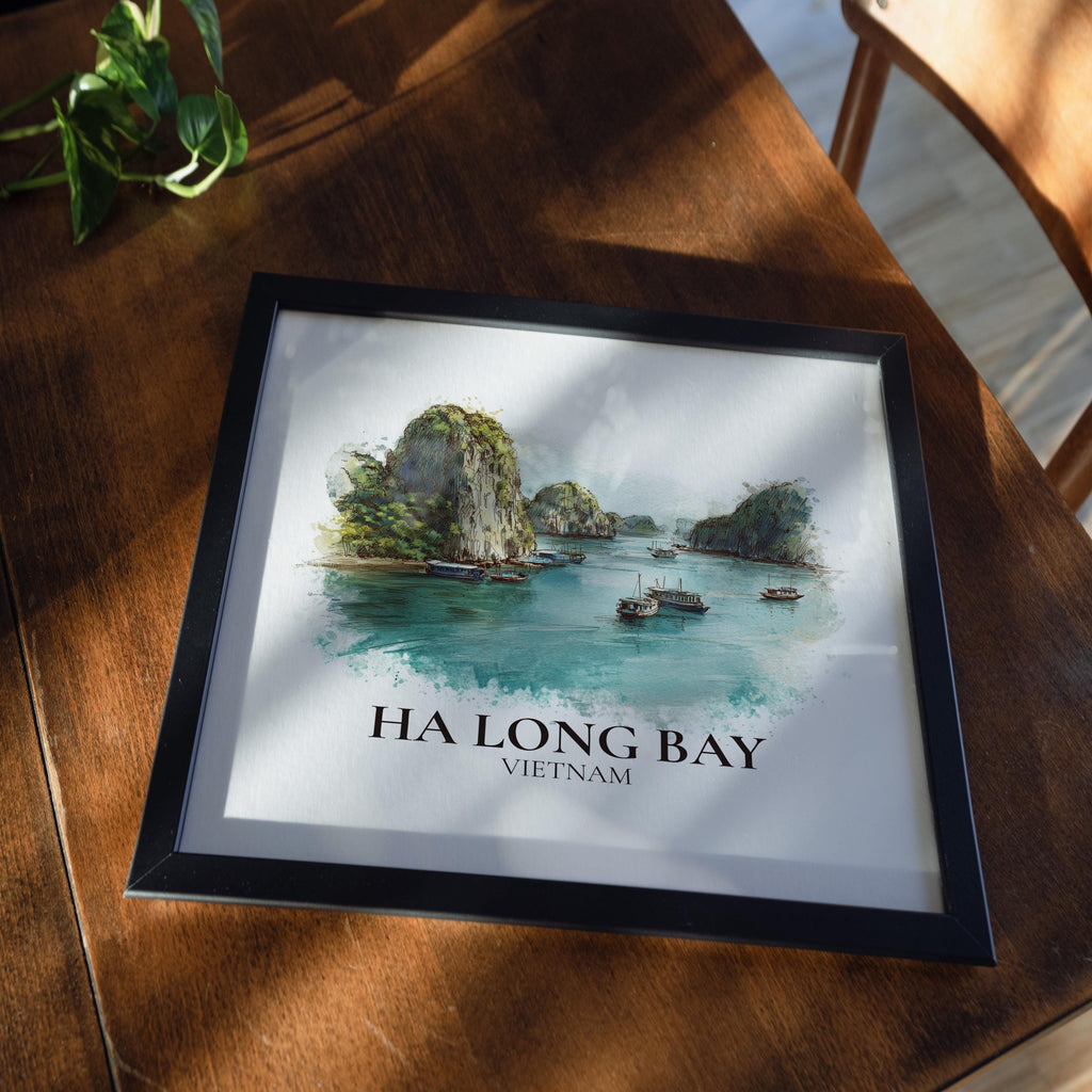 Ha Long Bay Vietnam Watercolor Wall Art Print, Custom Travel Poster, World Locations Keepsake Gift
