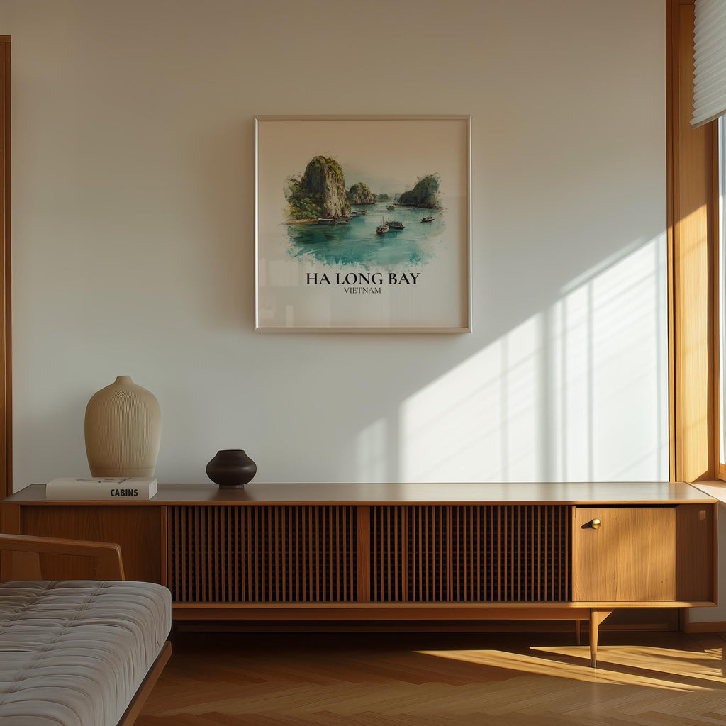 Ha Long Bay Vietnam Watercolor Wall Art Print, Custom Travel Poster, World Locations Keepsake Gift