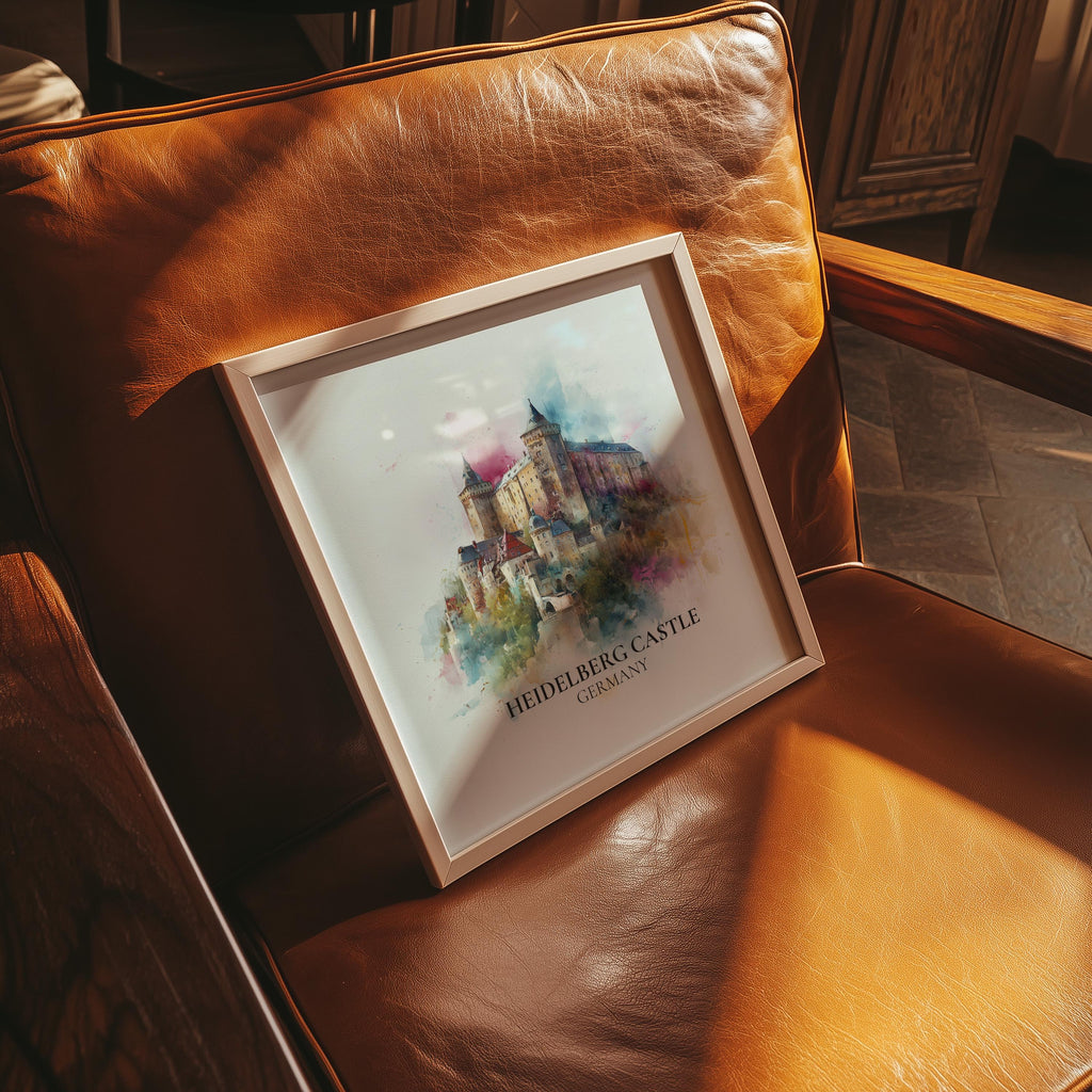Heidelberg Castle Germany Watercolor Wall Art Print, Custom Travel Poster, World Locations Keepsake Gift