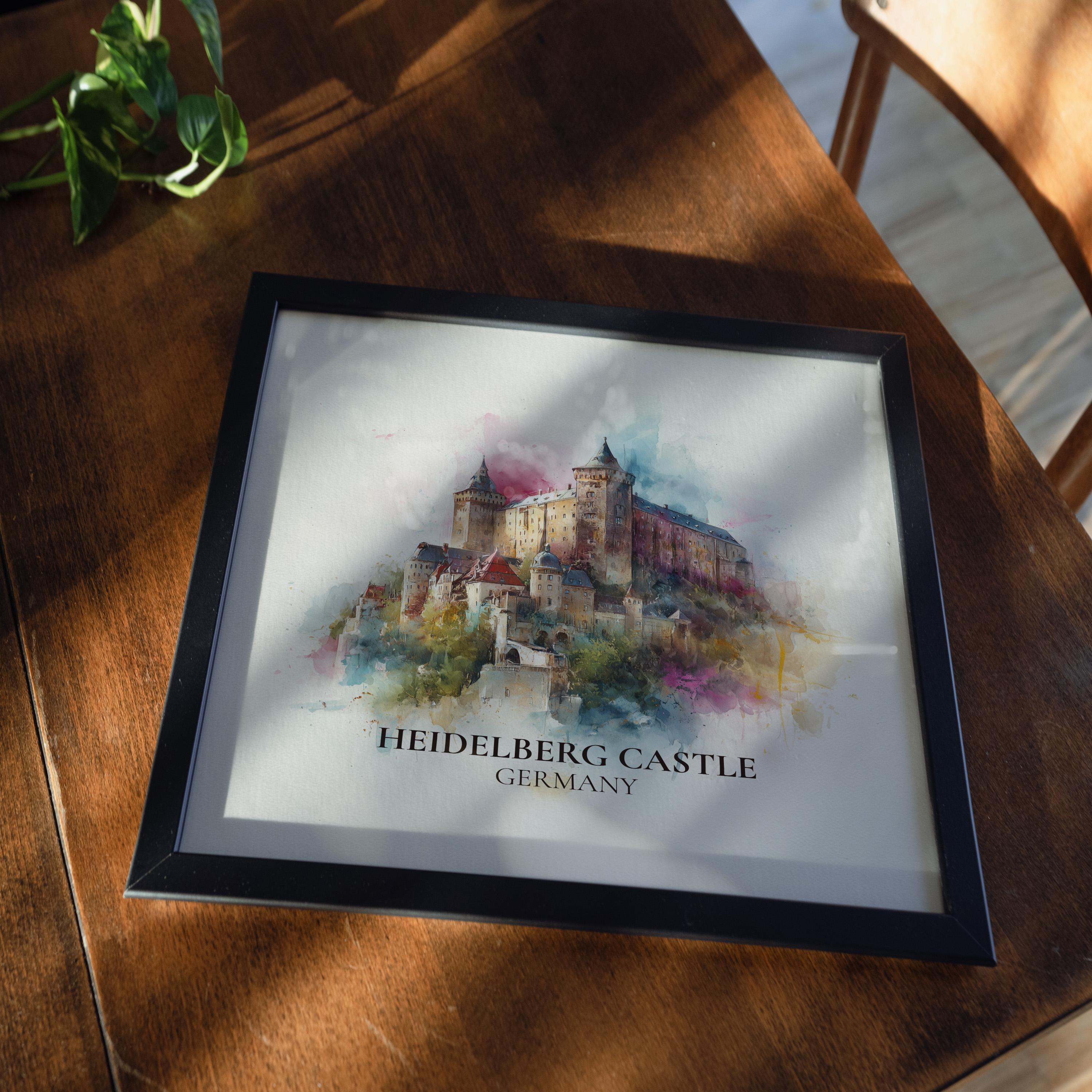 Heidelberg Castle Germany Watercolor Wall Art Print, Custom Travel Poster, World Locations Keepsake Gift