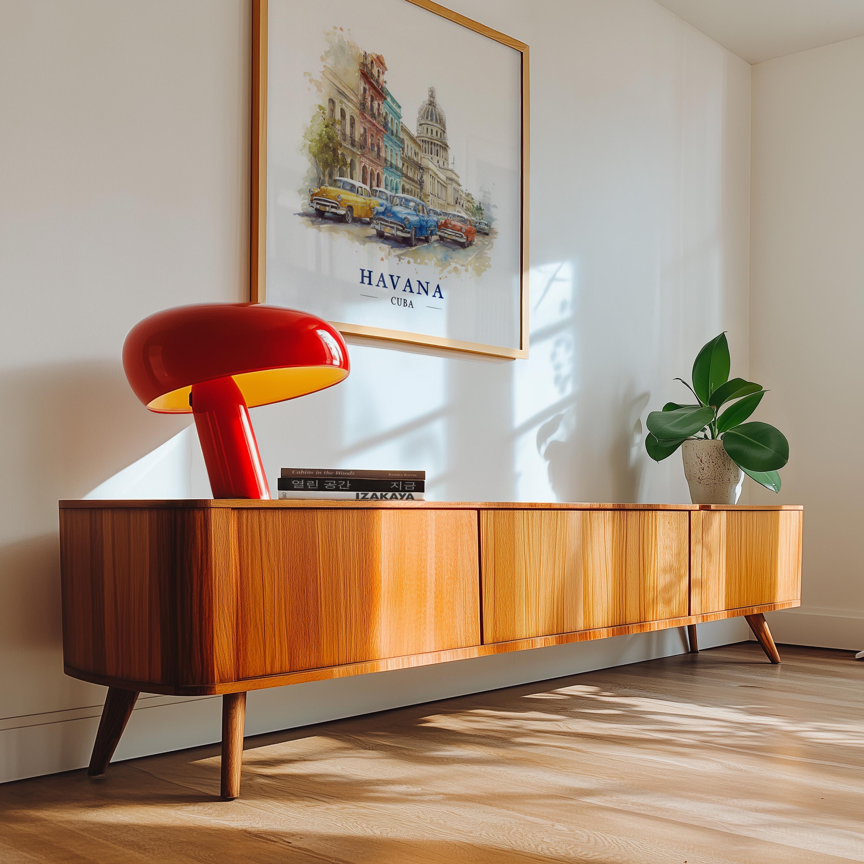 Havana Cuba Watercolor Wall Art Print, Custom Travel Poster, World Locations Keepsake Gift