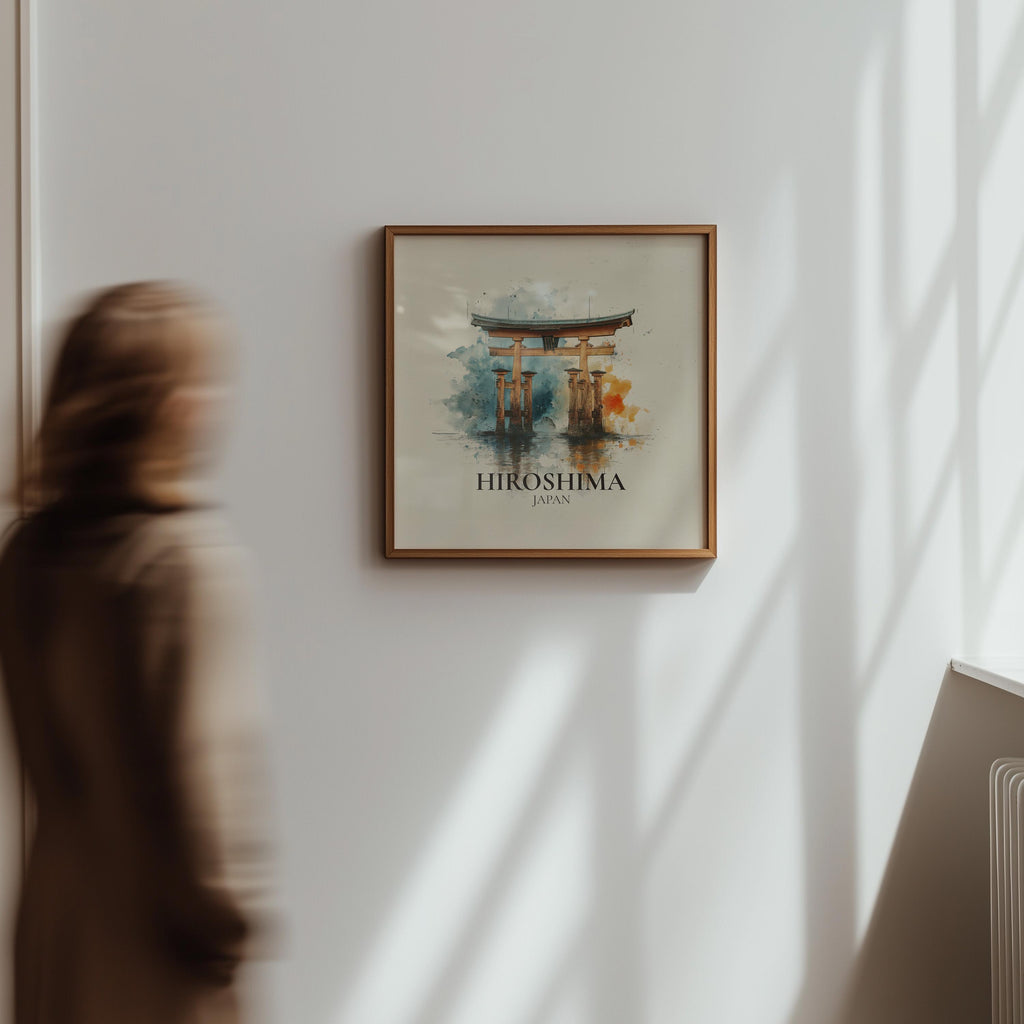 Hiroshima Japan Watercolor Wall Art Print, Custom Travel Poster, World Locations Keepsake Gift