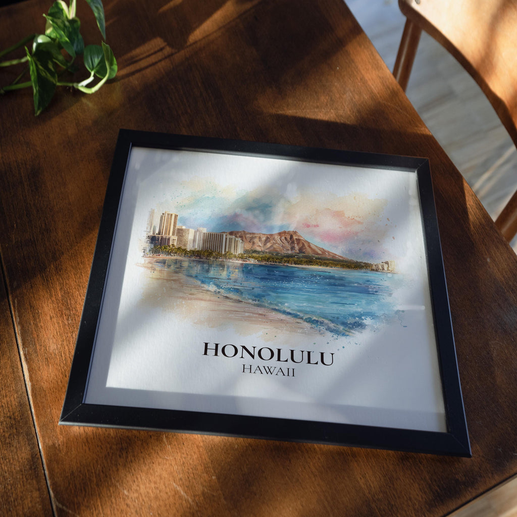 Honolulu Hawaii Watercolor Wall Art Print, Custom Travel Poster, World Locations Keepsake Gift