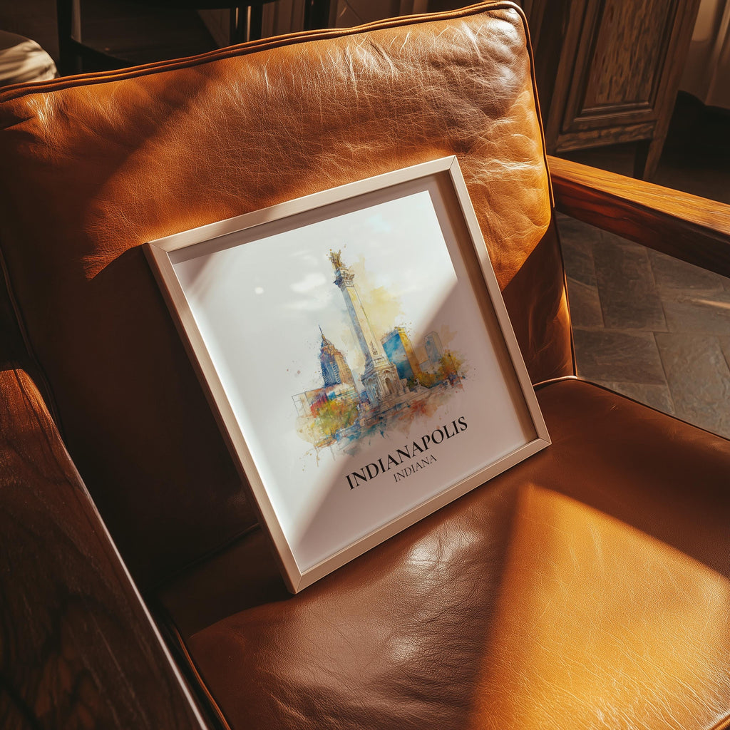 Indianapolis Indiana Watercolor Wall Art Print, Custom Travel Poster, World Locations Keepsake Gift